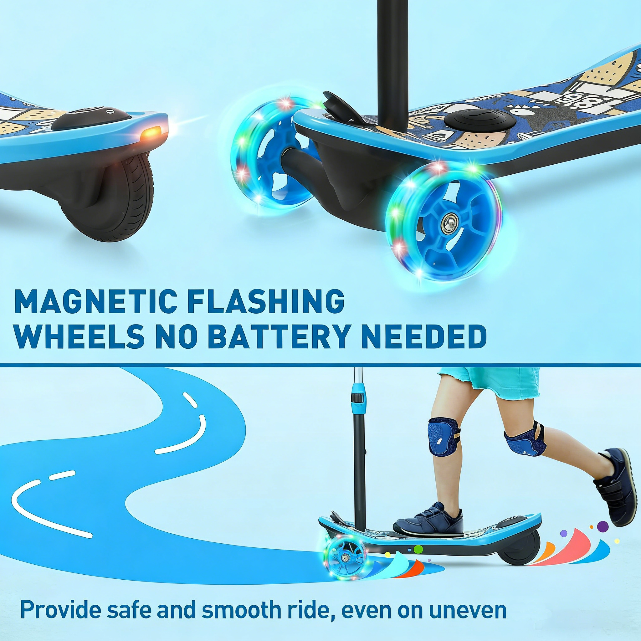 2-in-1 3-Wheel Electric Scooter for Kids (3–12 Years) – Stable, Safe & Fun Ride with LED Wheels | 15 km Range | Up to 50 kg