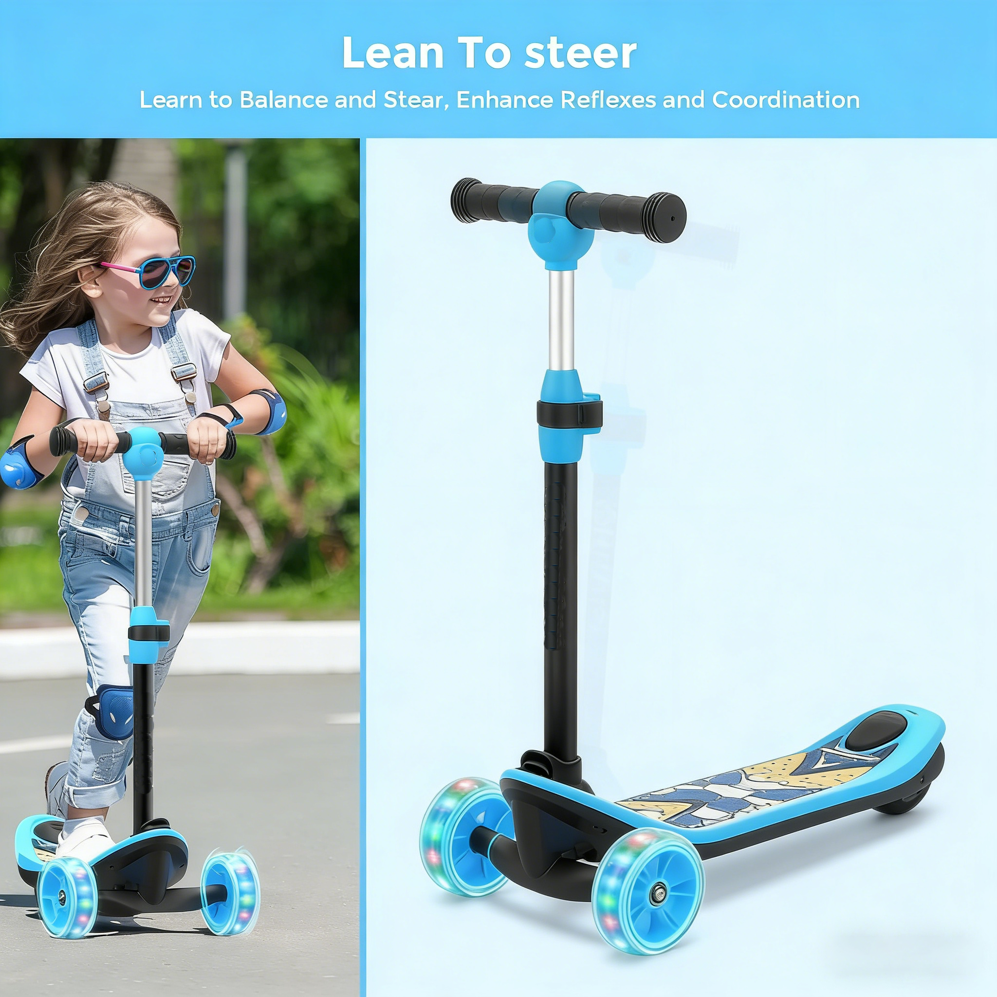 2-in-1 3-Wheel Electric Scooter for Kids (3–12 Years) – Stable, Safe & Fun Ride with LED Wheels | 15 km Range | Up to 50 kg