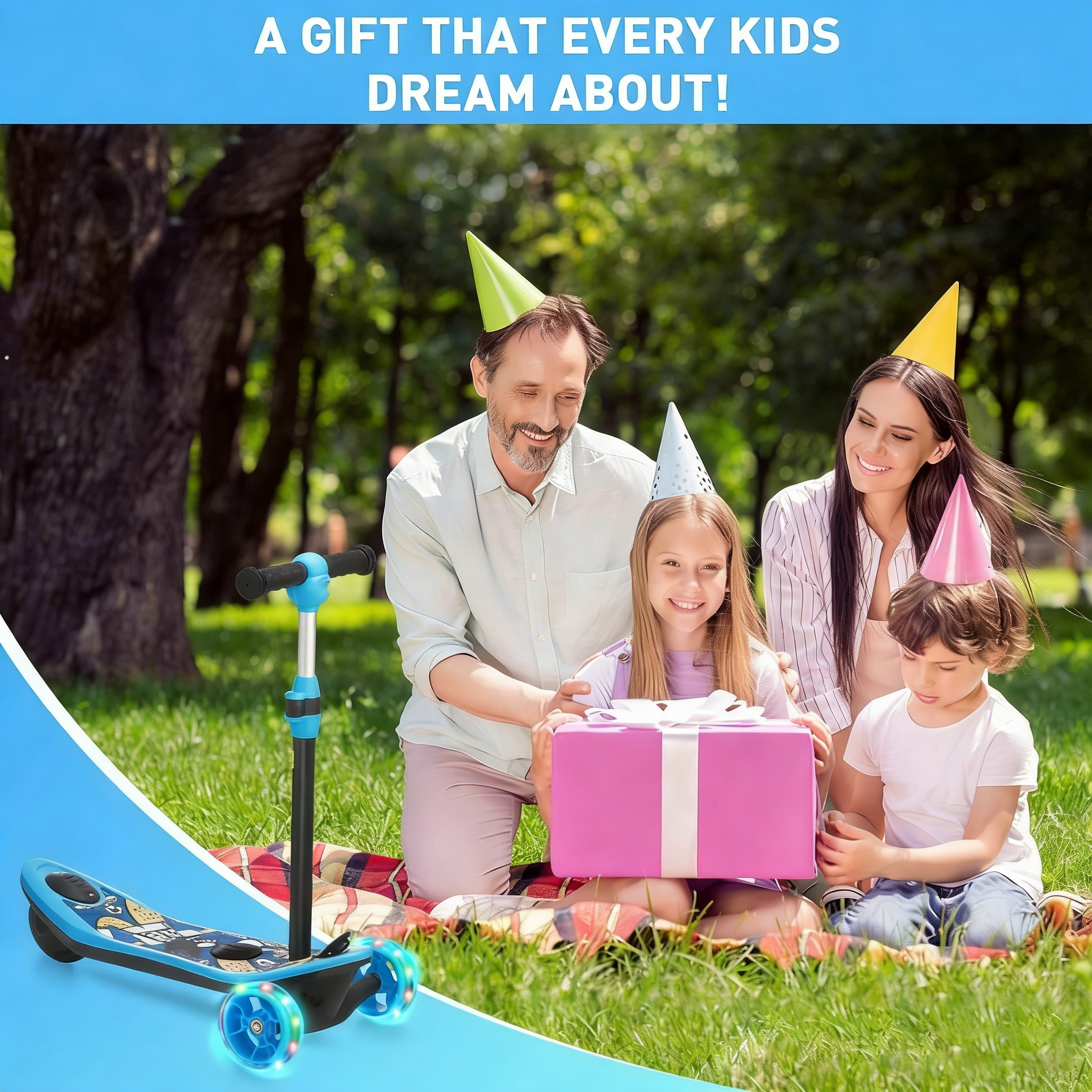 2-in-1 3-Wheel Electric Scooter for Kids (3–12 Years) – Stable, Safe & Fun Ride with LED Wheels | 15 km Range | Up to 50 kg