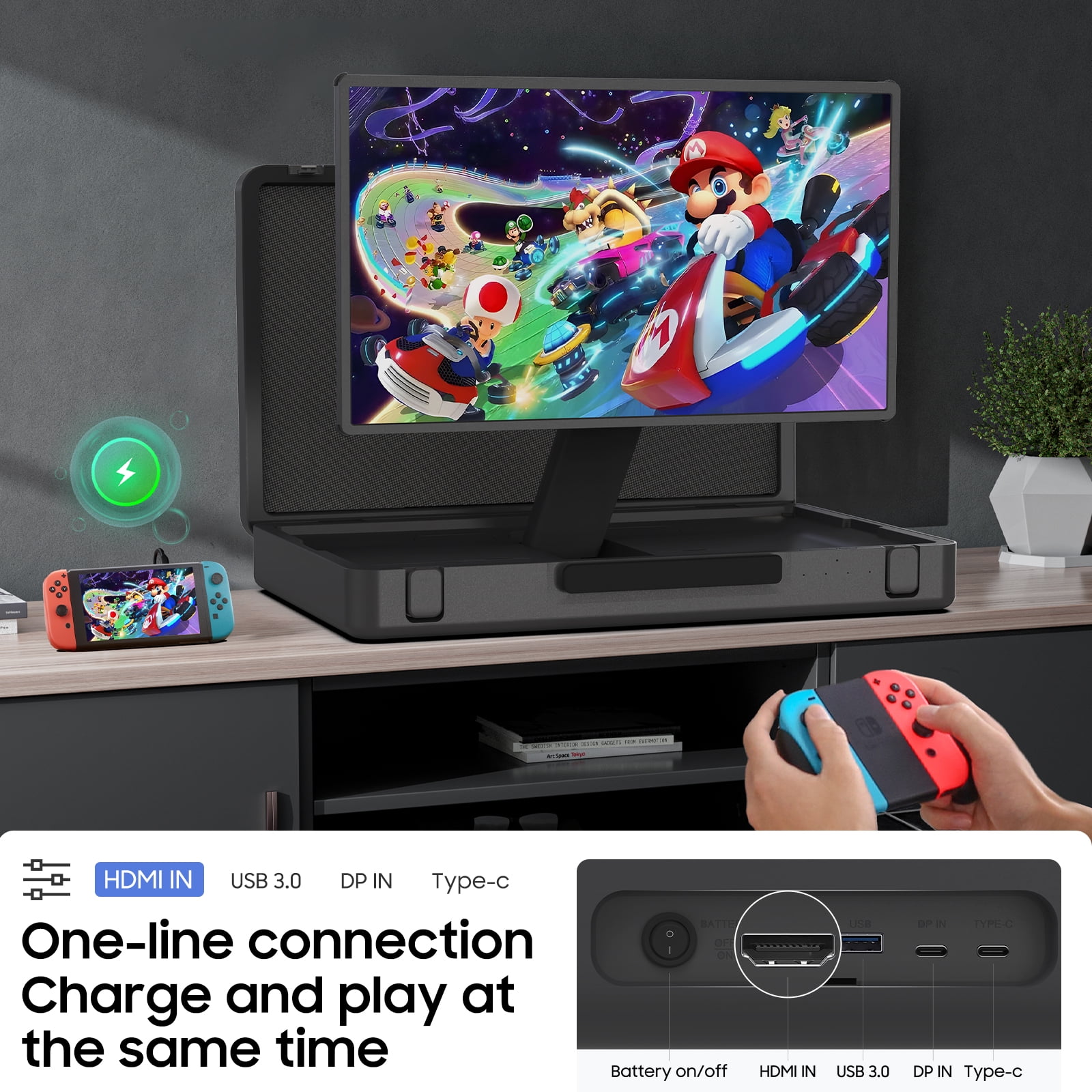 PackGo 27" Smart Portable Touchscreen TV, 1080P Full HD with Built-in 6H Battery, Versatile 90° Rotation Screen & Briefcase Style Design, White