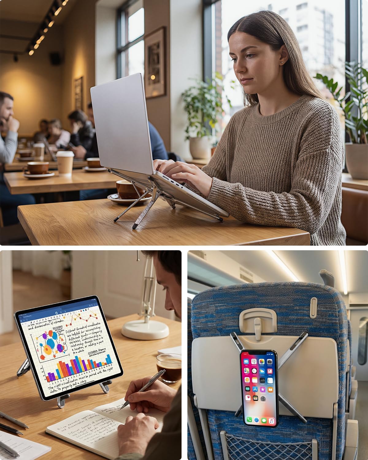 Portable Foldable Adjustable Computer Riser with Magnetic Phone Holder