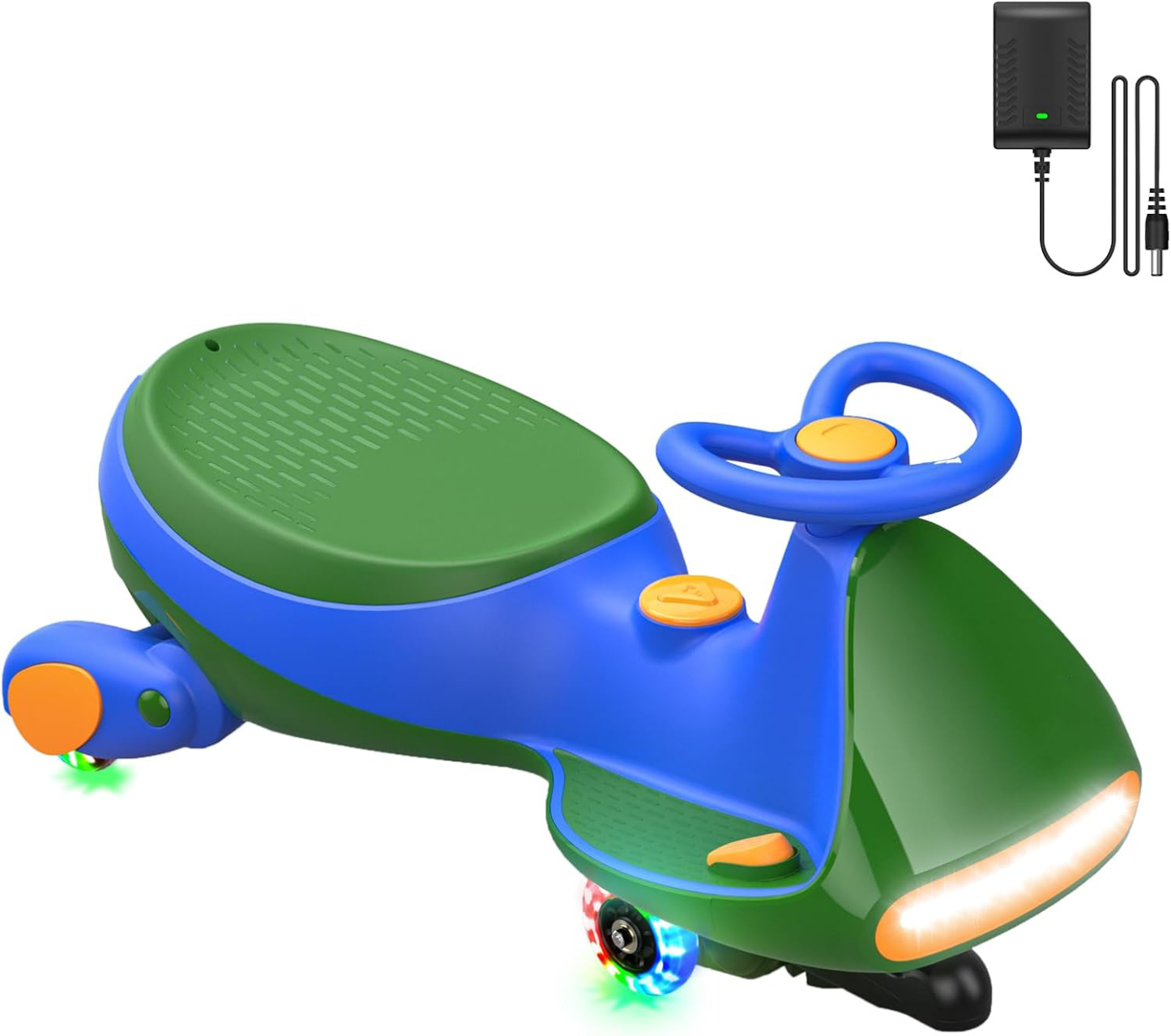 N7 Pro Electric Wiggle Car with Pedal, Rechargeable Battery, CyberWiggle, 2 in 1 Swing Car, 2 Speeds Max 4 Mph, Anti-Rollover, Flashing Wheels, Bluetooth, Ages 3+, 150 Lbs, Blue