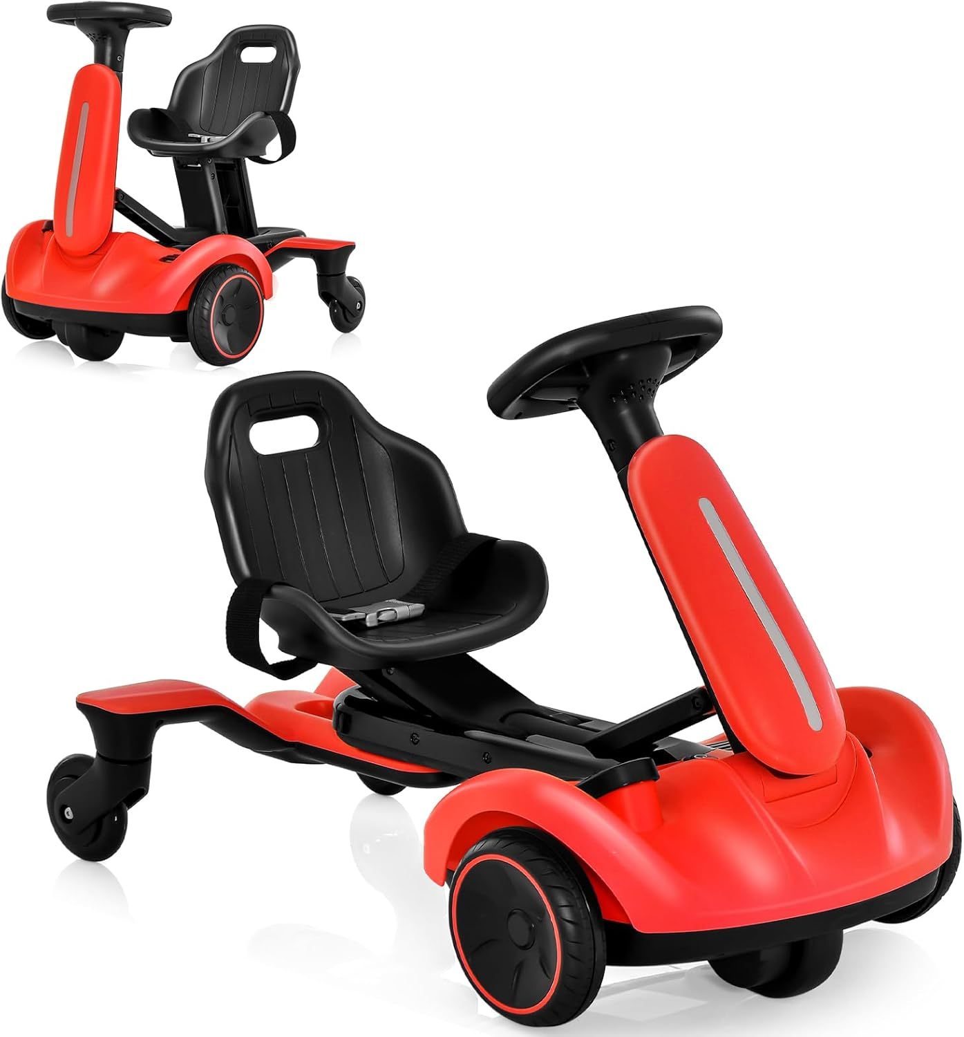 Costzon Ride on Drift Car, 6V Electric Ride-On Toy W/360-Degree Spin, 2-Position Adjustable Seat Up & Down/Front to Back, 2.6-3 MPH Max Speed, Horn & Engine, Drifting Go Kart for Kids 3+ (White)