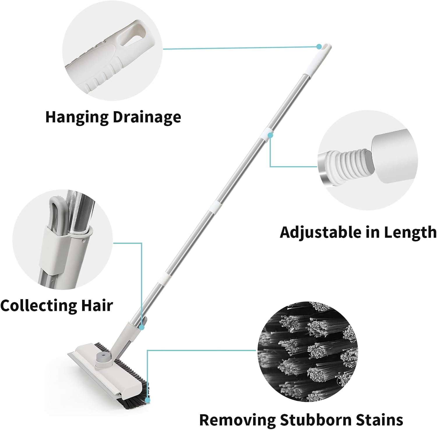 Floor Scrub Brush with Long Handle, 3 in 1 Scrape and Heavy-Duty Stiff Bristle Scrubber Brush