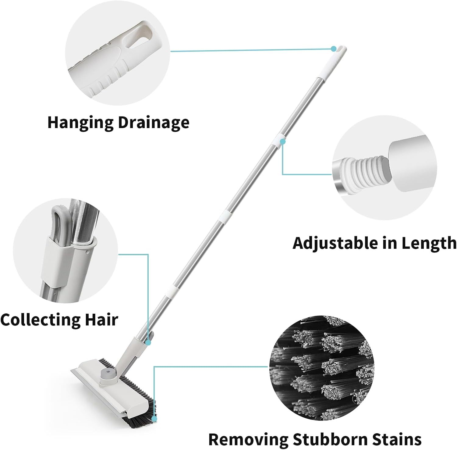 Floor Scrub Brush with Long Handle, 3 in 1 Scrape and Heavy-Duty Stiff Bristle Scrubber Brush