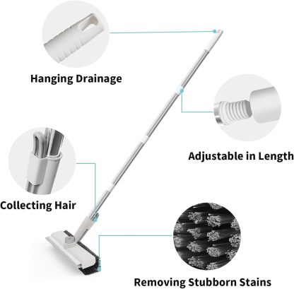 Floor Scrub Brush with Long Handle, 3 in 1 Scrape and Heavy-Duty Stiff Bristle Scrubber Brush