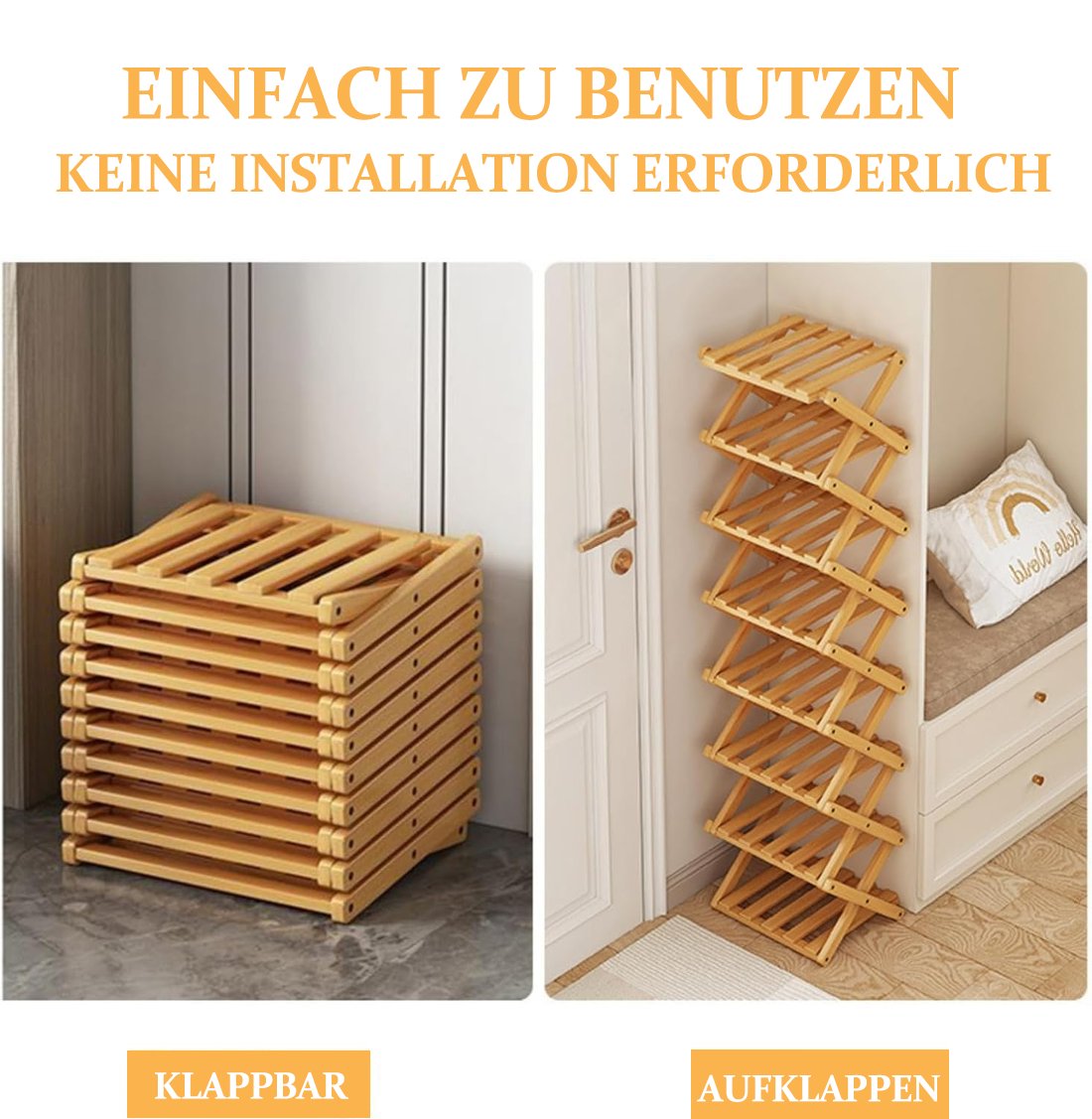 Free shipping ✈️ Assembly-free bamboo storage shelf! 🌿👟