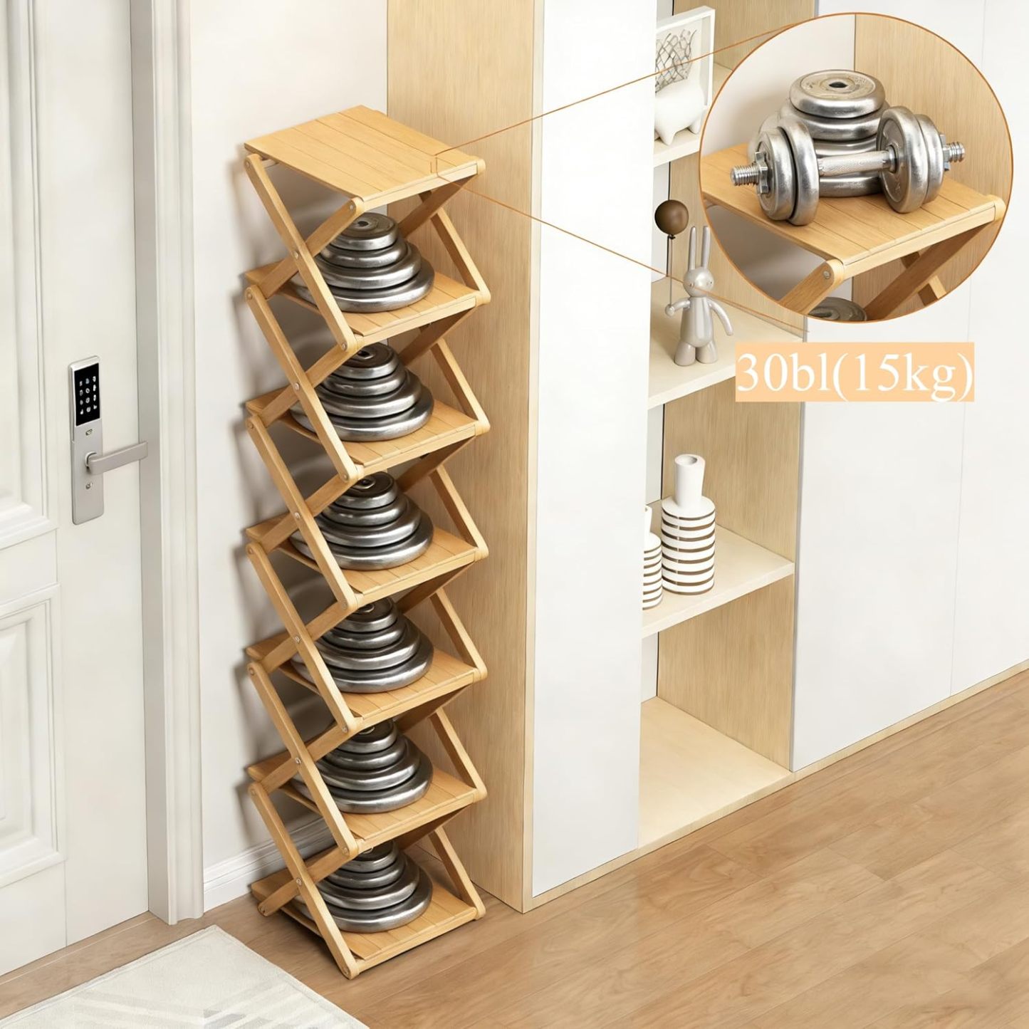 Free shipping ✈️ Assembly-free bamboo storage shelf! 🌿👟