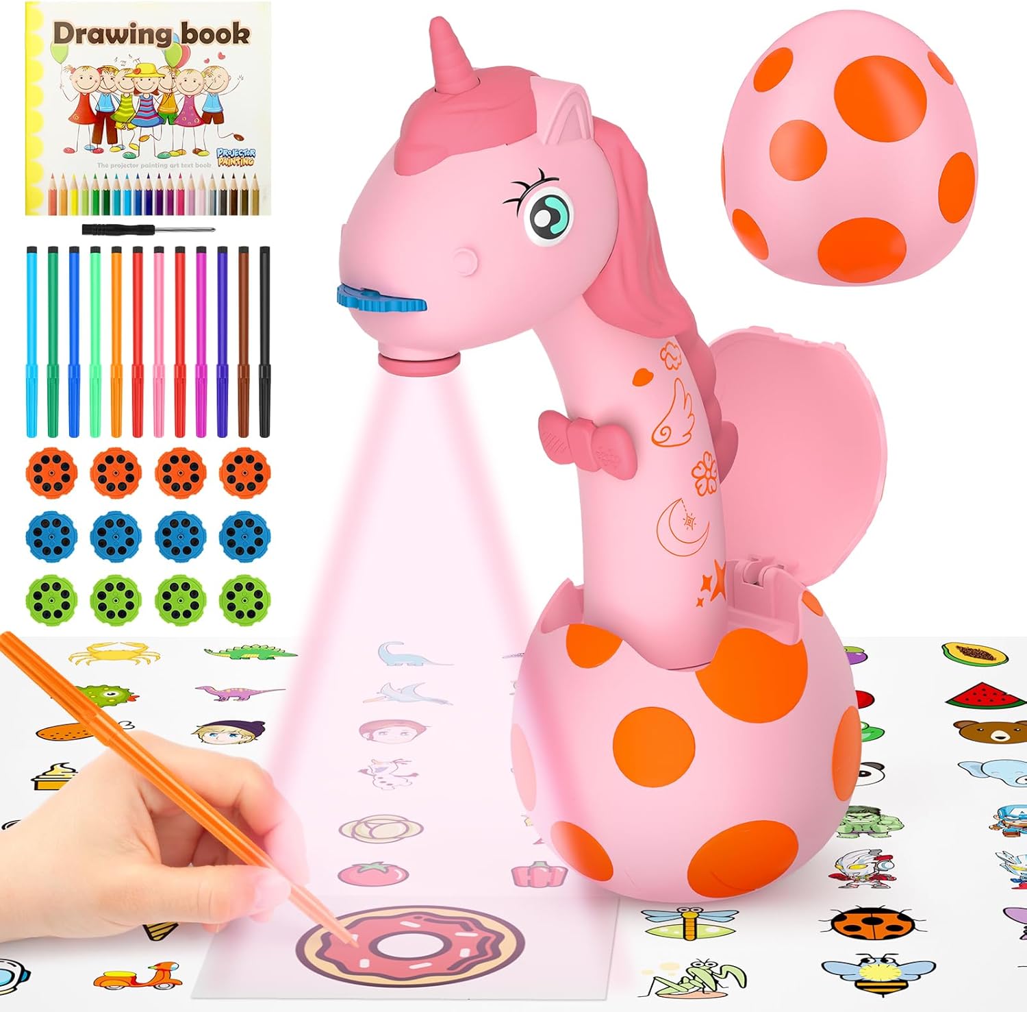 Drawing Projector for Kids, Tracing and Drawing Projector Toy with Light, Children Smart Projector Sketcher, Kids Art Projector with 72 Stencils for Boy Girl 3-8 Years Old (Yellow)