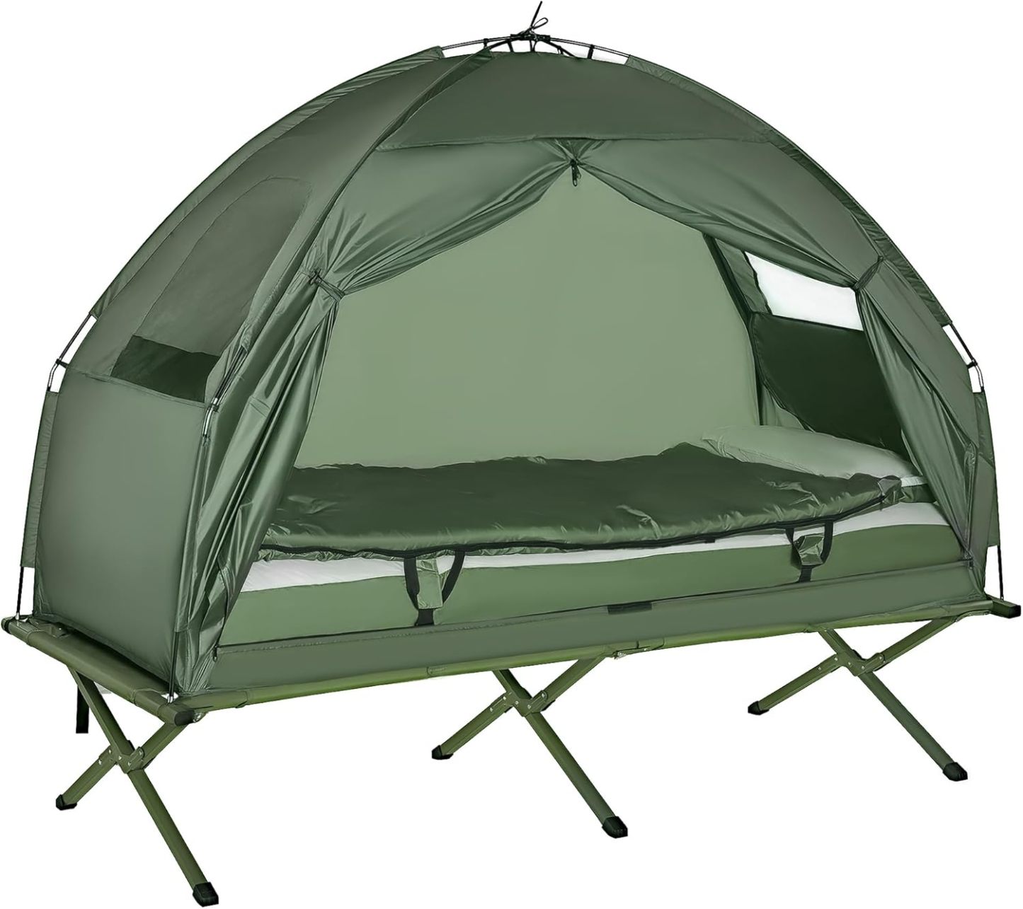 4-in-1 Folding Camping Tent Cot Combo with Mattress, Sleeping Bag & Pillow