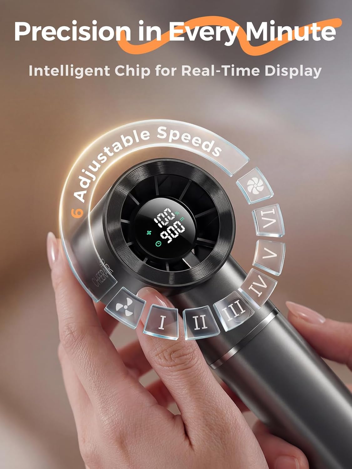 Handheld Portable Fan, 6-Speed Powerful Mini Personal Fan, Rechargeable 5000mAh Battery with Up to 15 Hours Runtime, Pocket Turbo Fan with Smart LED Display, Ideal for Travel, Camping, Makeup