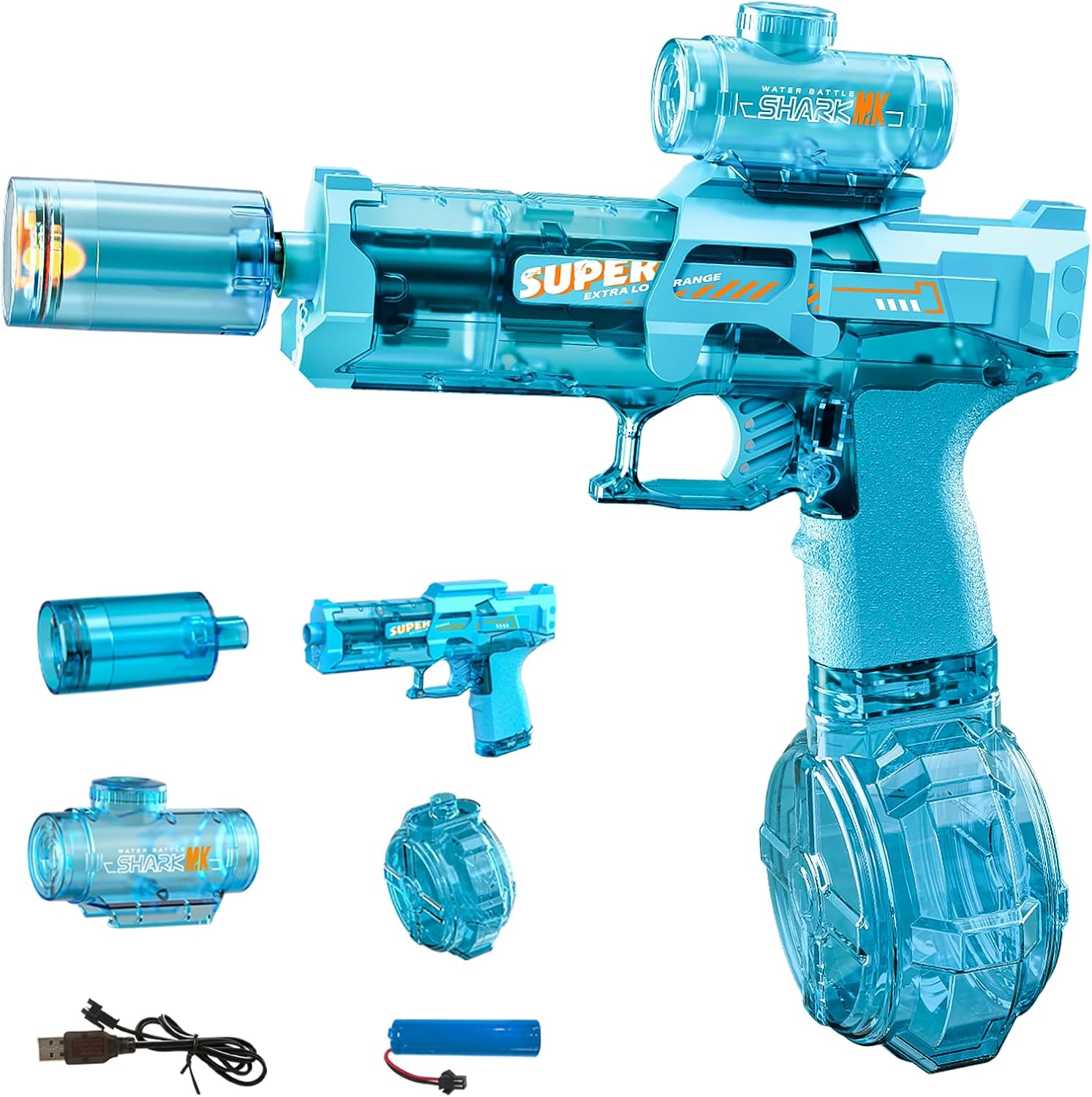 Electric Water Gun for Adults Kids, 2 pack Automatic Squirt Watergun with Water spray sound and Led Lights, Summer Outdoor water pistol Pool Beach Party Toys for Boys Girls Black and Blue