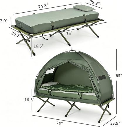 4-in-1 Folding Camping Tent Cot Combo with Mattress, Sleeping Bag & Pillow