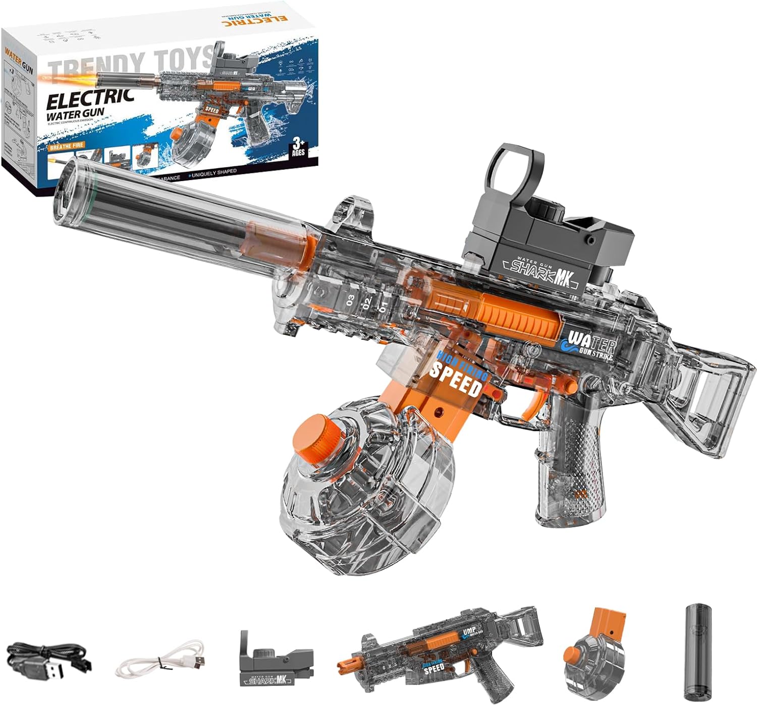 Electric Water Gun for Adults Kids, 2 pack Automatic Squirt Watergun with Water spray sound and Led Lights, Summer Outdoor water pistol Pool Beach Party Toys for Boys Girls Black and Blue