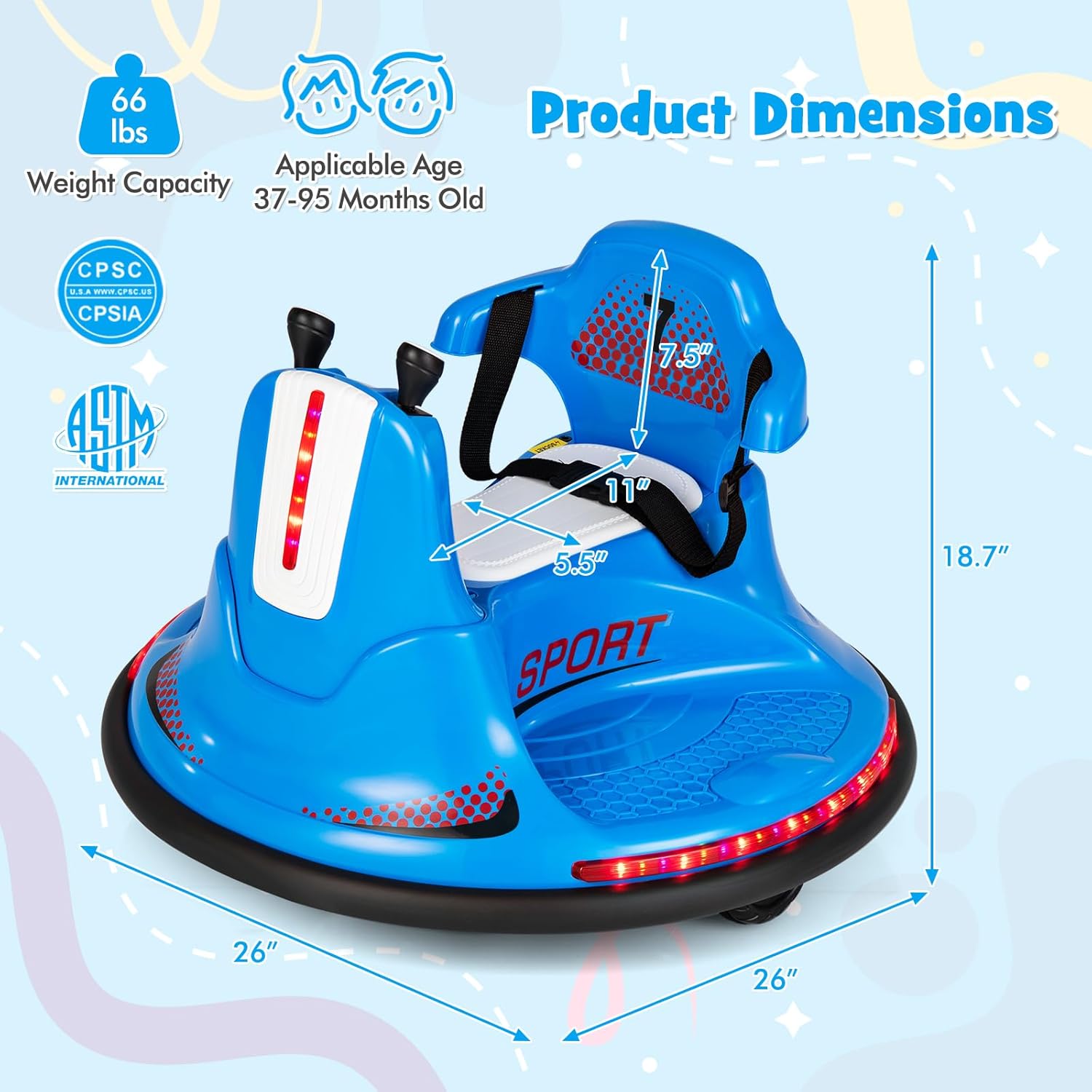 12V Kids Electric Bumper Car with Remote Control, 360° Spin, LED Lights & Music