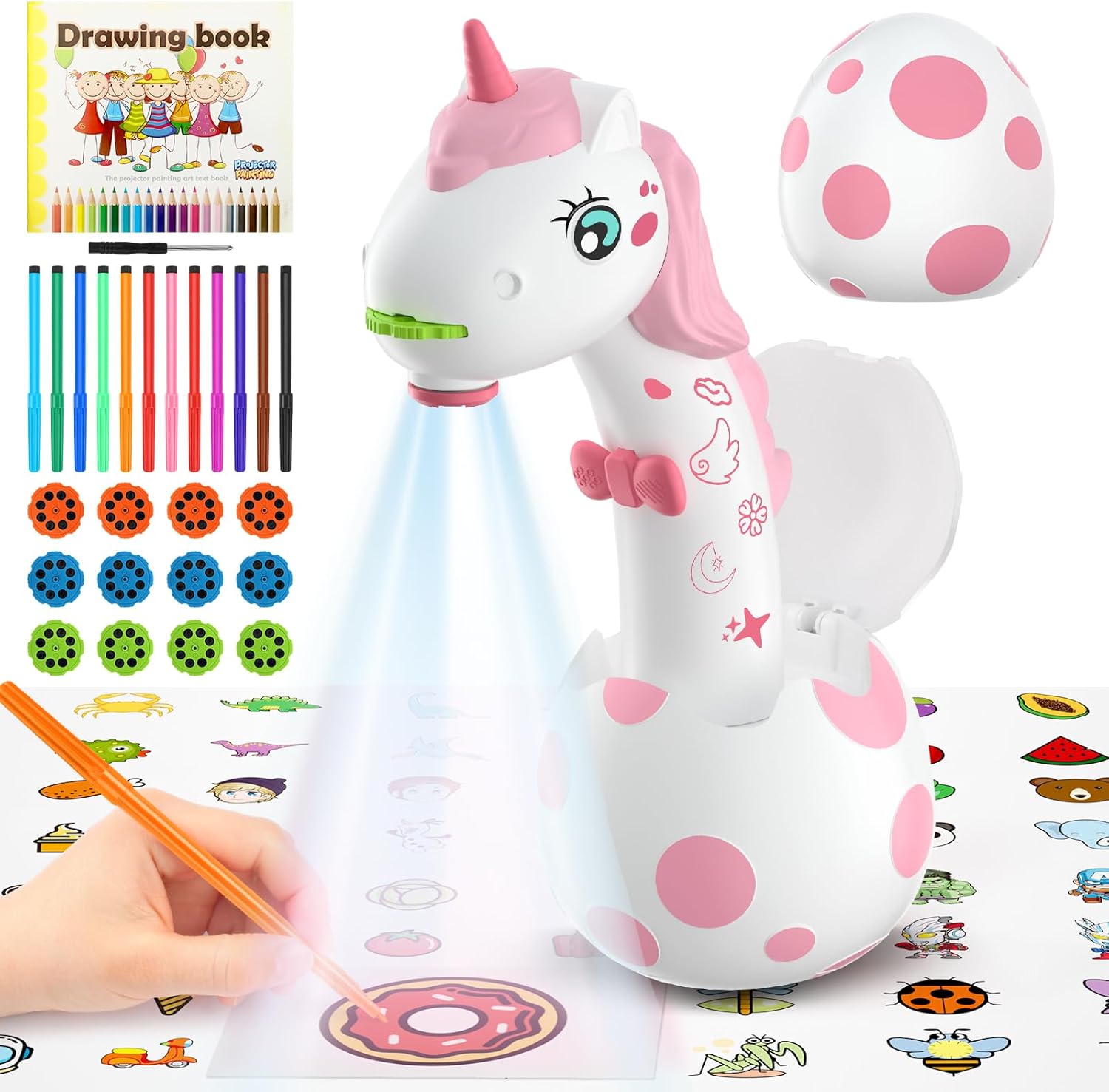 Drawing Projector for Kids, Tracing and Drawing Projector Toy with Light, Children Smart Projector Sketcher, Kids Art Projector with 72 Stencils for Boy Girl 3-8 Years Old (Yellow)