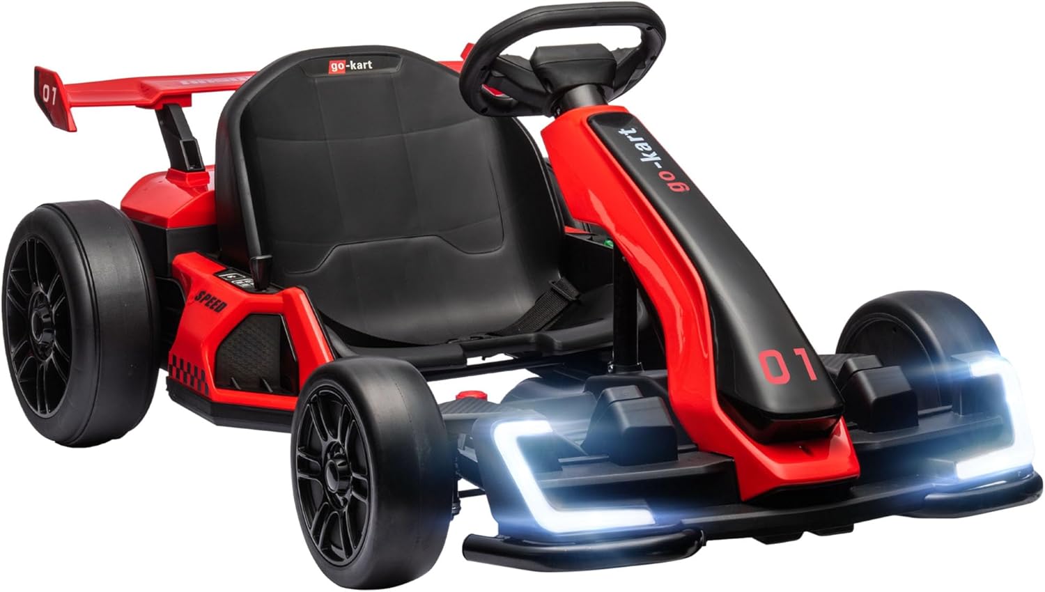 Children's Electric Go-Kart 24 V 6-12 km/h Drift Kart with Drift Mode, Slow Start, 3-Way Adjustable Seat Go Kart with Display Music, Seat Belt Children's Vehicle for 6-12 Years Children Red