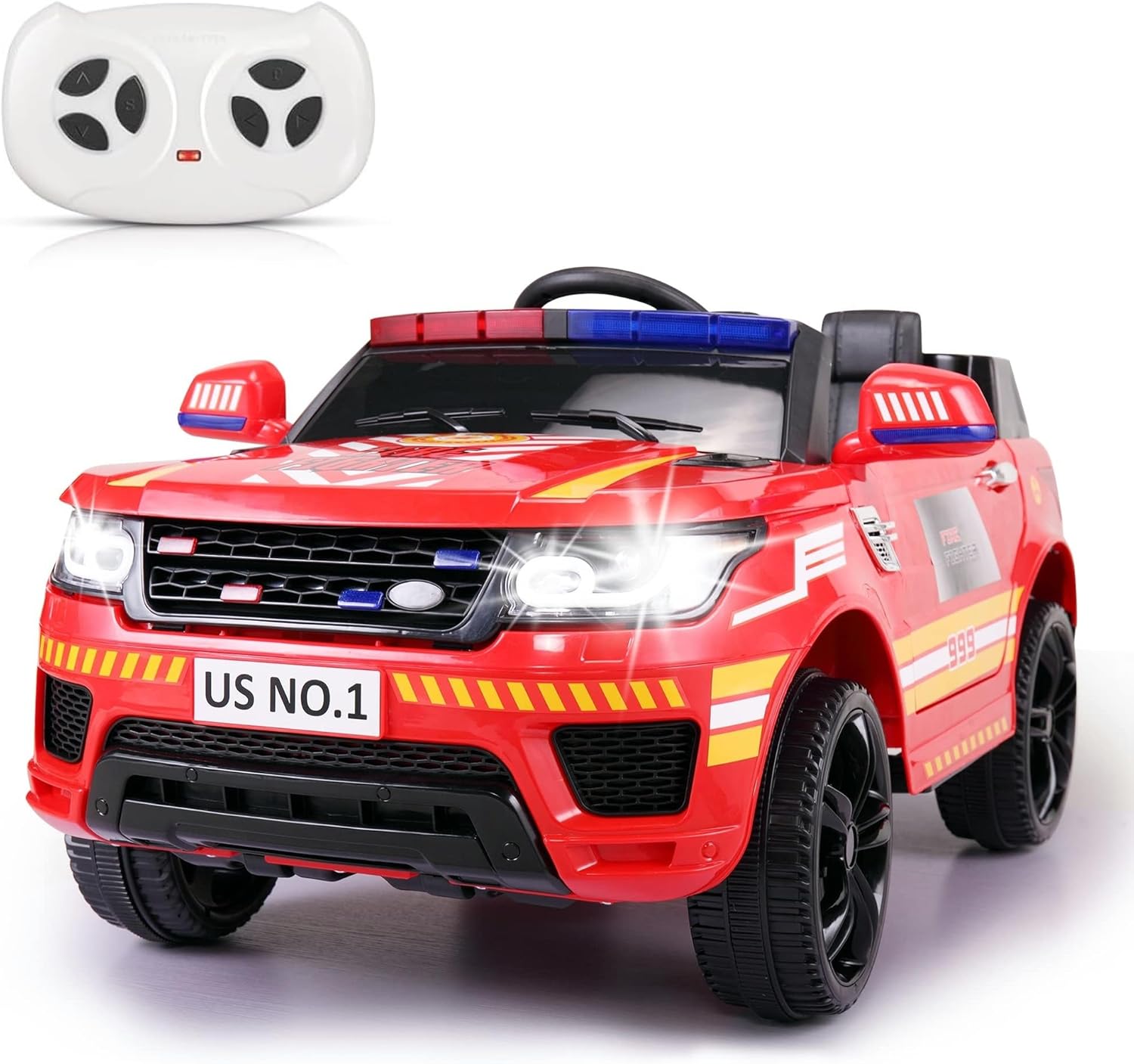 Fire Truck Ride on Car 12V Electric Firetruck Battery Powered Vhicles for Kids to Drive with Remote Control, Siren-Call, Walkie-Talkies, Bluetooth for Toddlers Ages 3-6, Red