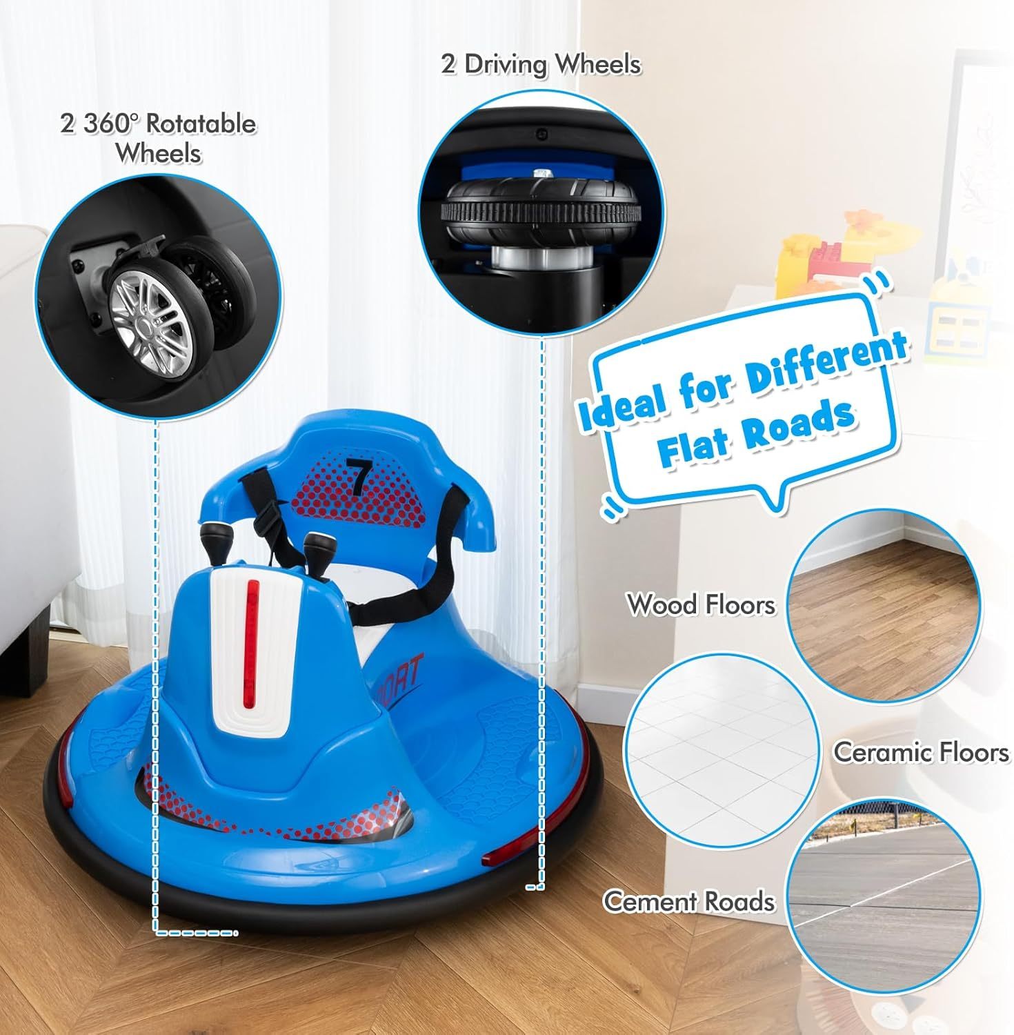 12V Kids Electric Bumper Car with Remote Control, 360° Spin, LED Lights & Music