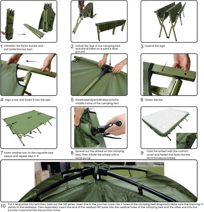 4-in-1 Folding Camping Tent Cot Combo with Mattress, Sleeping Bag & Pillow