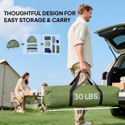 4-in-1 Folding Camping Tent Cot Combo with Mattress, Sleeping Bag & Pillow