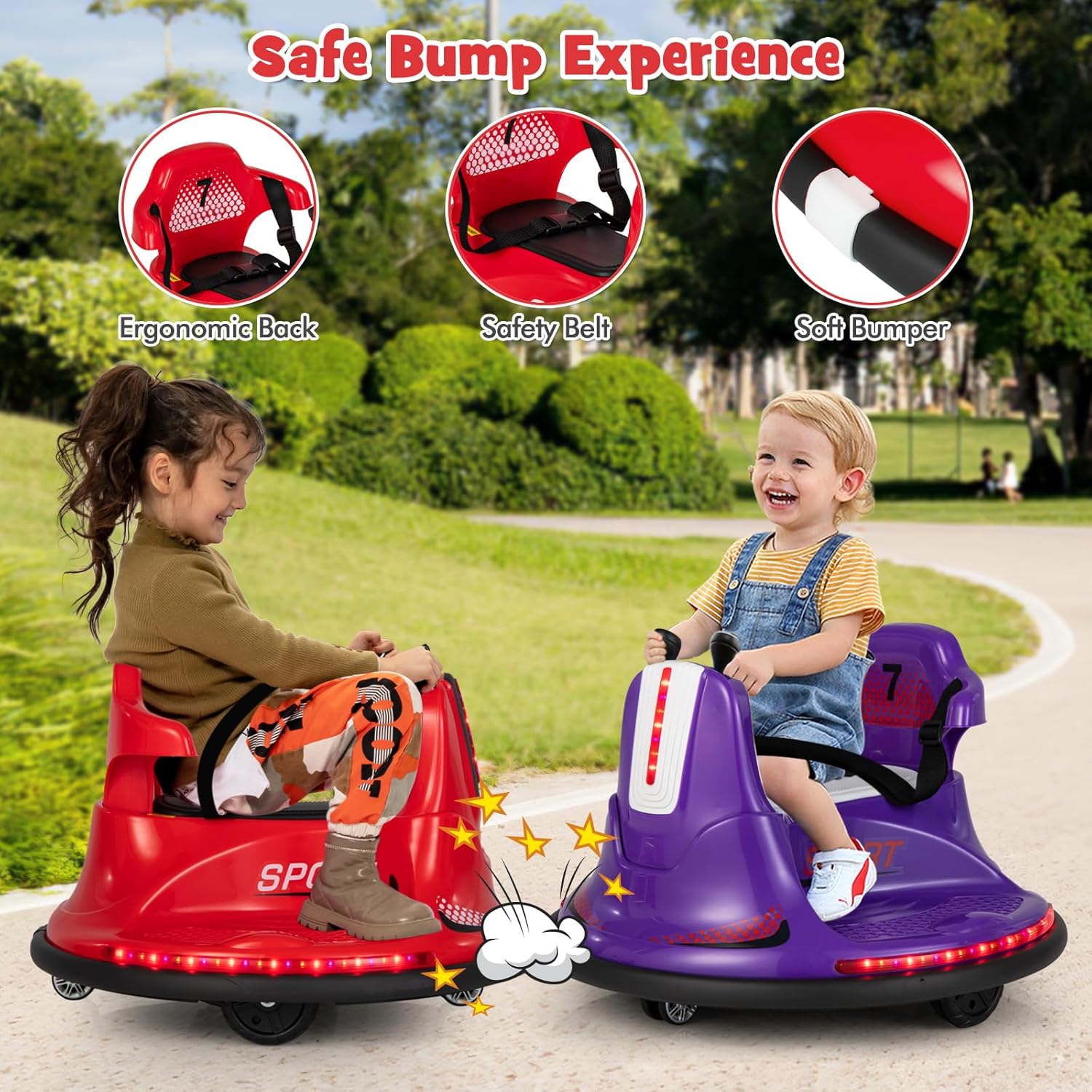 12V Kids Electric Bumper Car with Remote Control, 360° Spin, LED Lights & Music