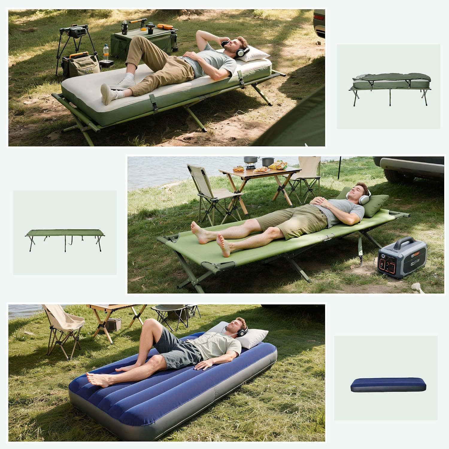 4-in-1 Folding Camping Tent Cot Combo with Mattress, Sleeping Bag & Pillow