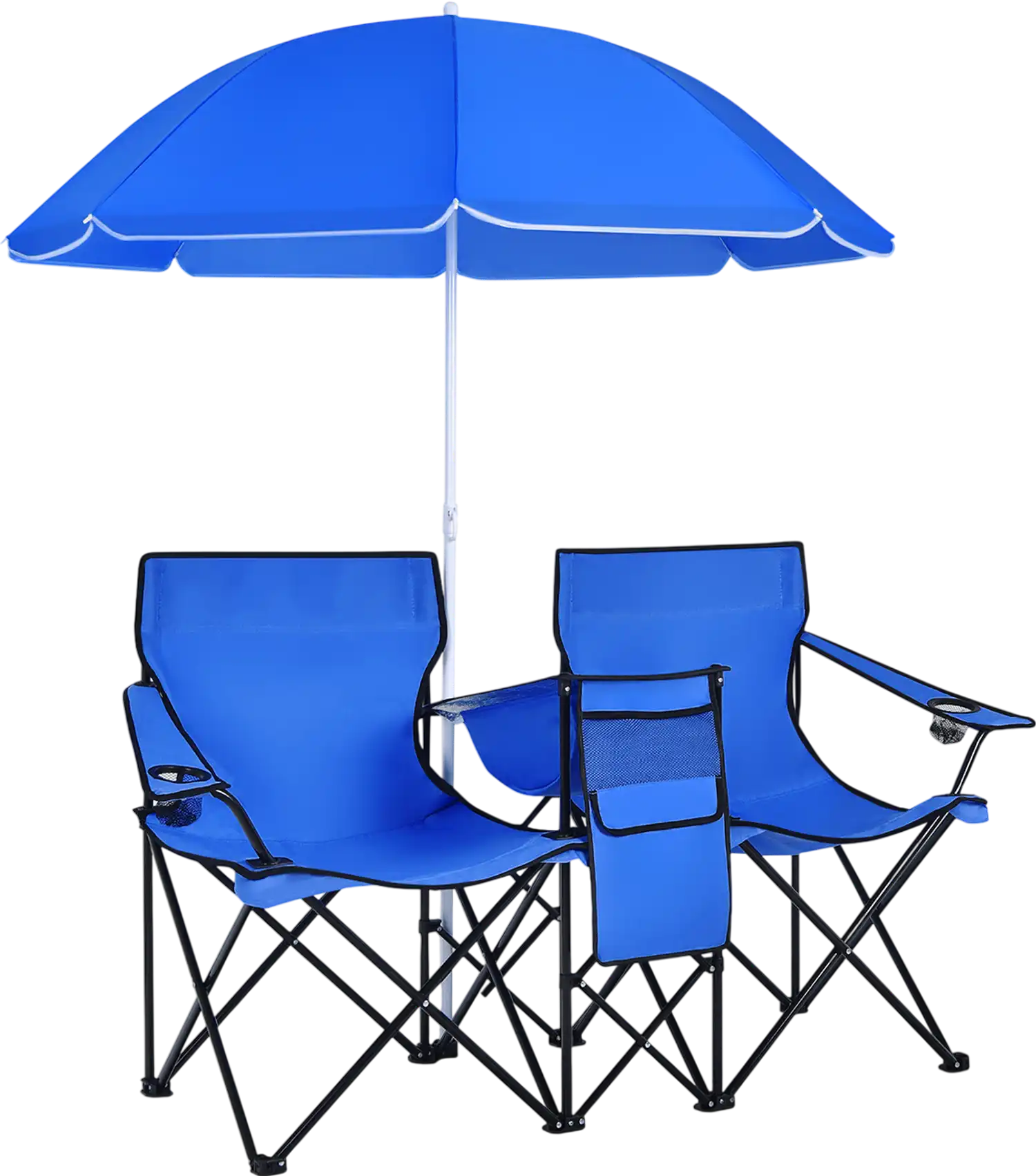  Portable Folding Picnic Double Chair With Removable Umbrella 