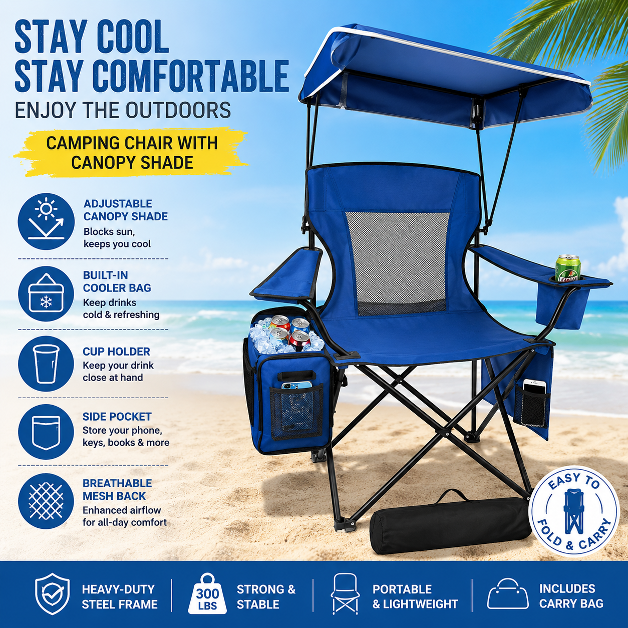 All-in-One Camping Chair | Portable Outdoor Chair with Cooler & Cup Holder