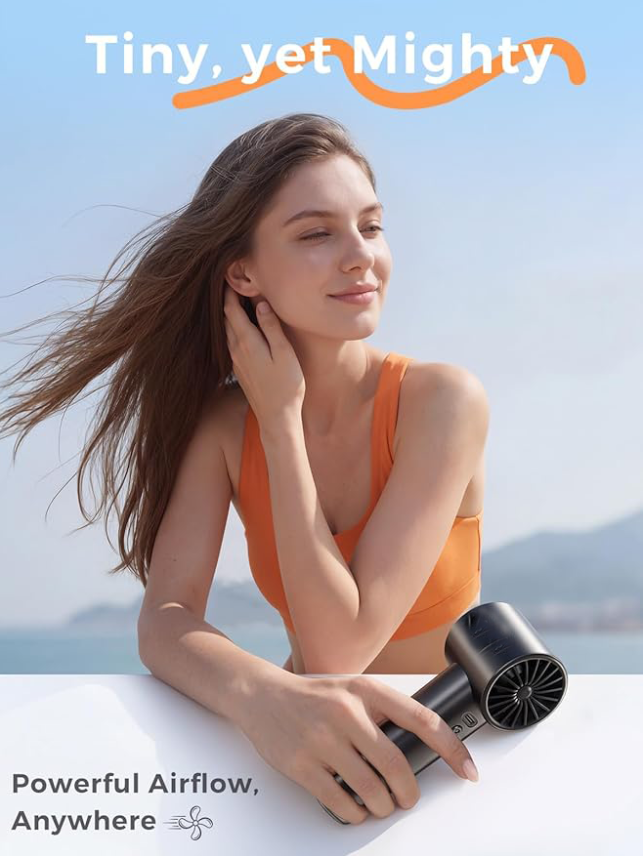 Handheld Portable Fan, 6-Speed Powerful Mini Personal Fan, Rechargeable 5000mAh Battery with Up to 15 Hours Runtime, Pocket Turbo Fan with Smart LED Display, Ideal for Travel, Camping, Makeup