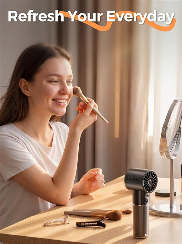 Handheld Portable Fan, 6-Speed Powerful Mini Personal Fan, Rechargeable 5000mAh Battery with Up to 15 Hours Runtime, Pocket Turbo Fan with Smart LED Display, Ideal for Travel, Camping, Makeup