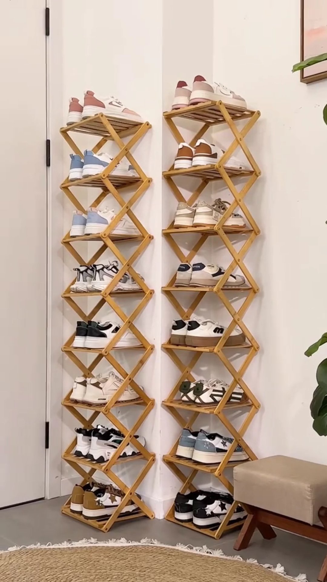 Free shipping ✈️ Assembly-free bamboo storage shelf! 🌿👟