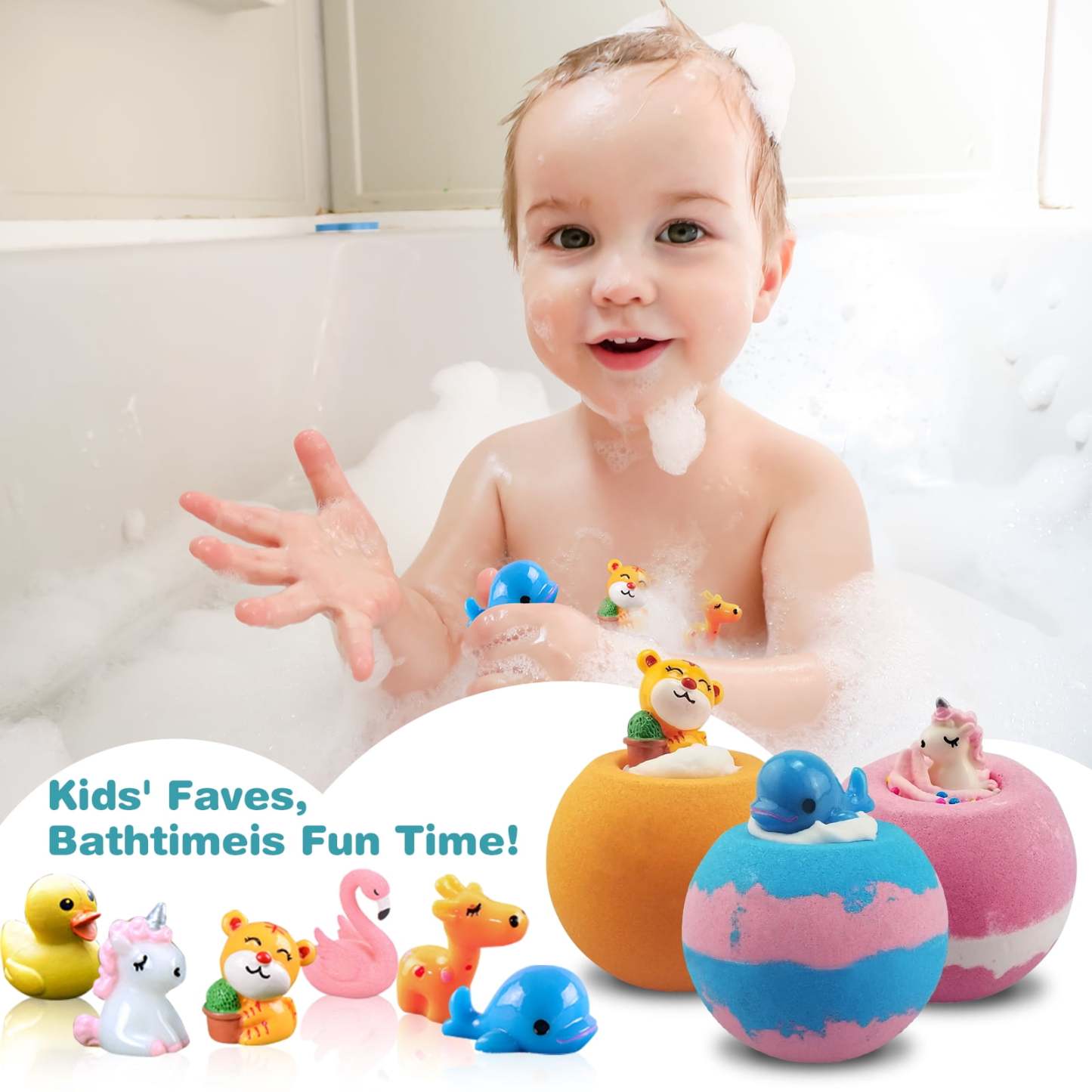 6 Pcs Handmade Safe Bath Bombs with Surprise Toys Inside