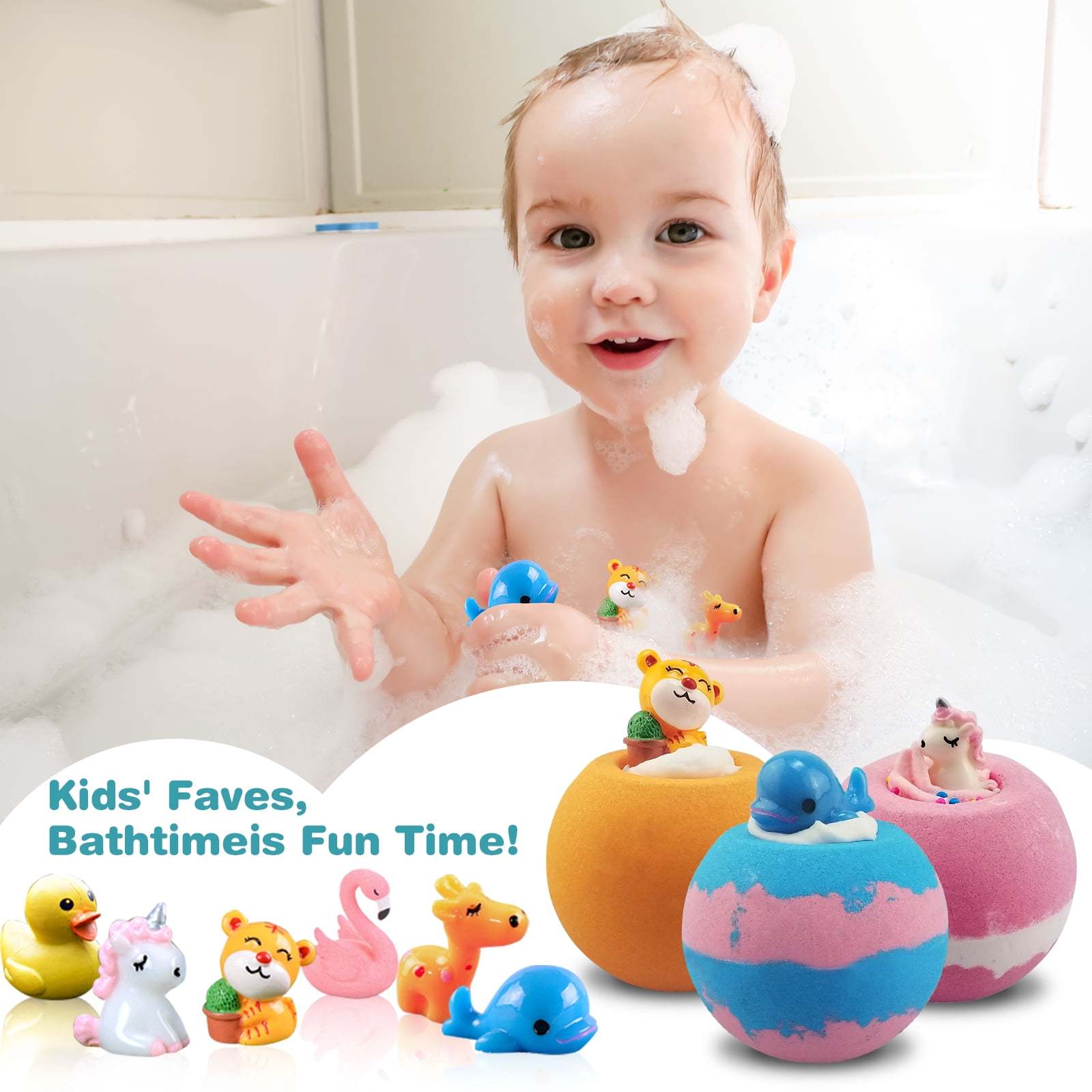6 Pcs Handmade Safe Bath Bombs with Surprise Toys Inside