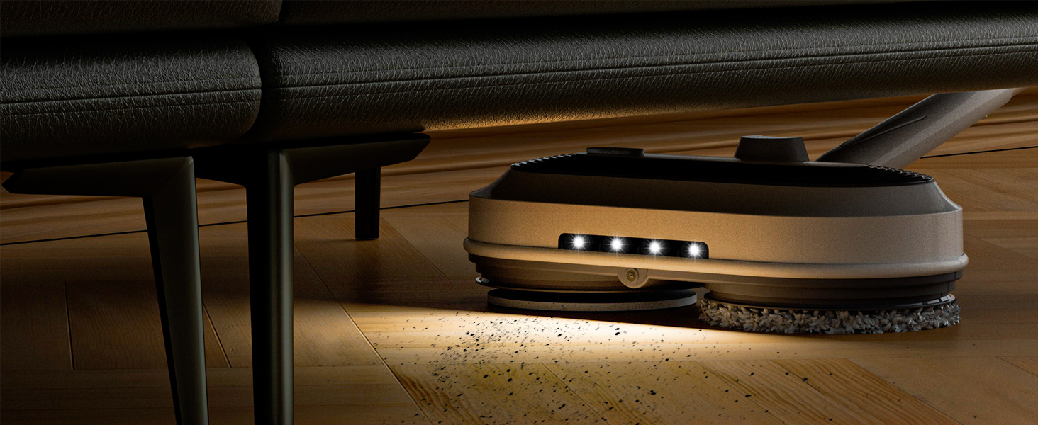 Integrated LED lights on the cordless spin mop head