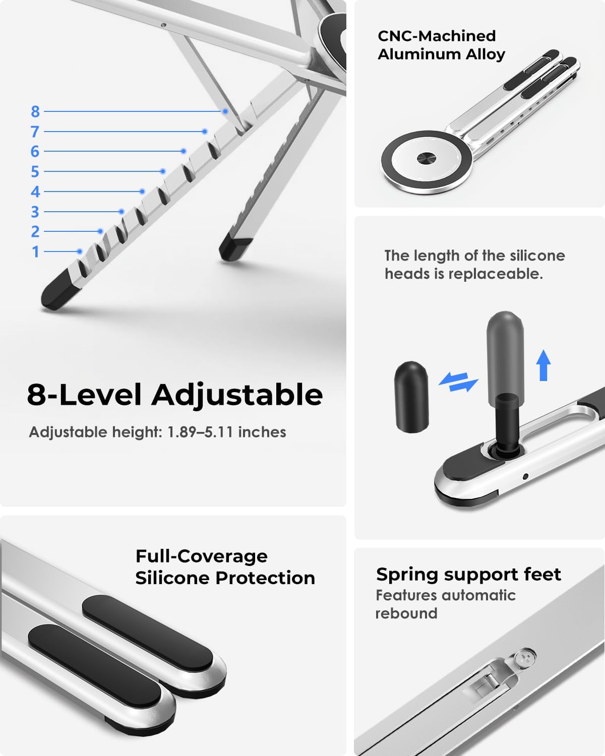 Portable Foldable Adjustable Computer Riser with Magnetic Phone Holder