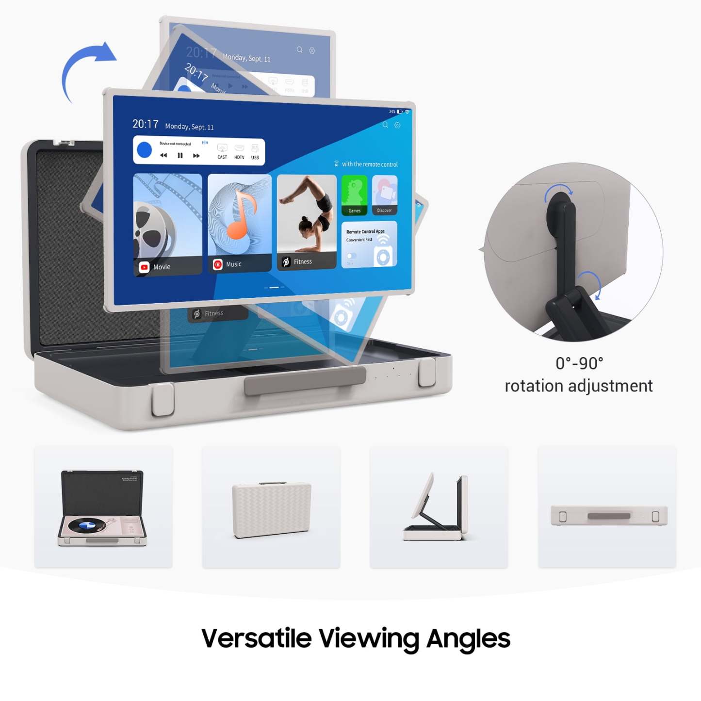 PackGo 27" Smart Portable Touchscreen TV, 1080P Full HD with Built-in 6H Battery, Versatile 90° Rotation Screen & Briefcase Style Design, White