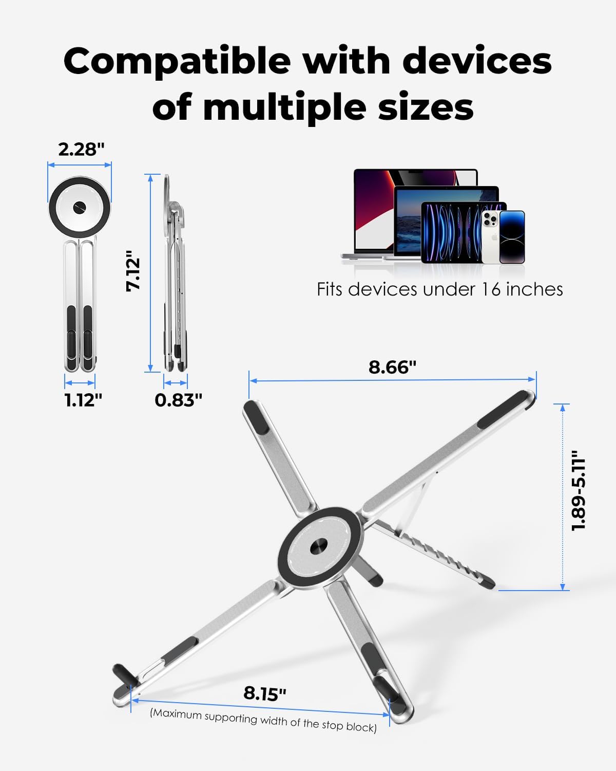 Portable Foldable Adjustable Computer Riser with Magnetic Phone Holder