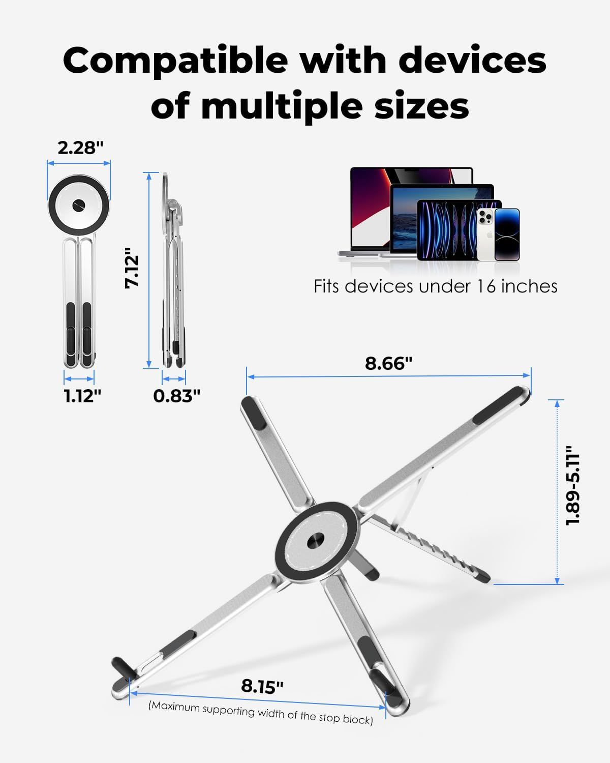 Portable Foldable Adjustable Computer Riser with Magnetic Phone Holder