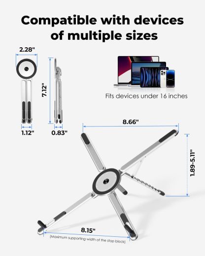 Portable Foldable Adjustable Computer Riser with Magnetic Phone Holder