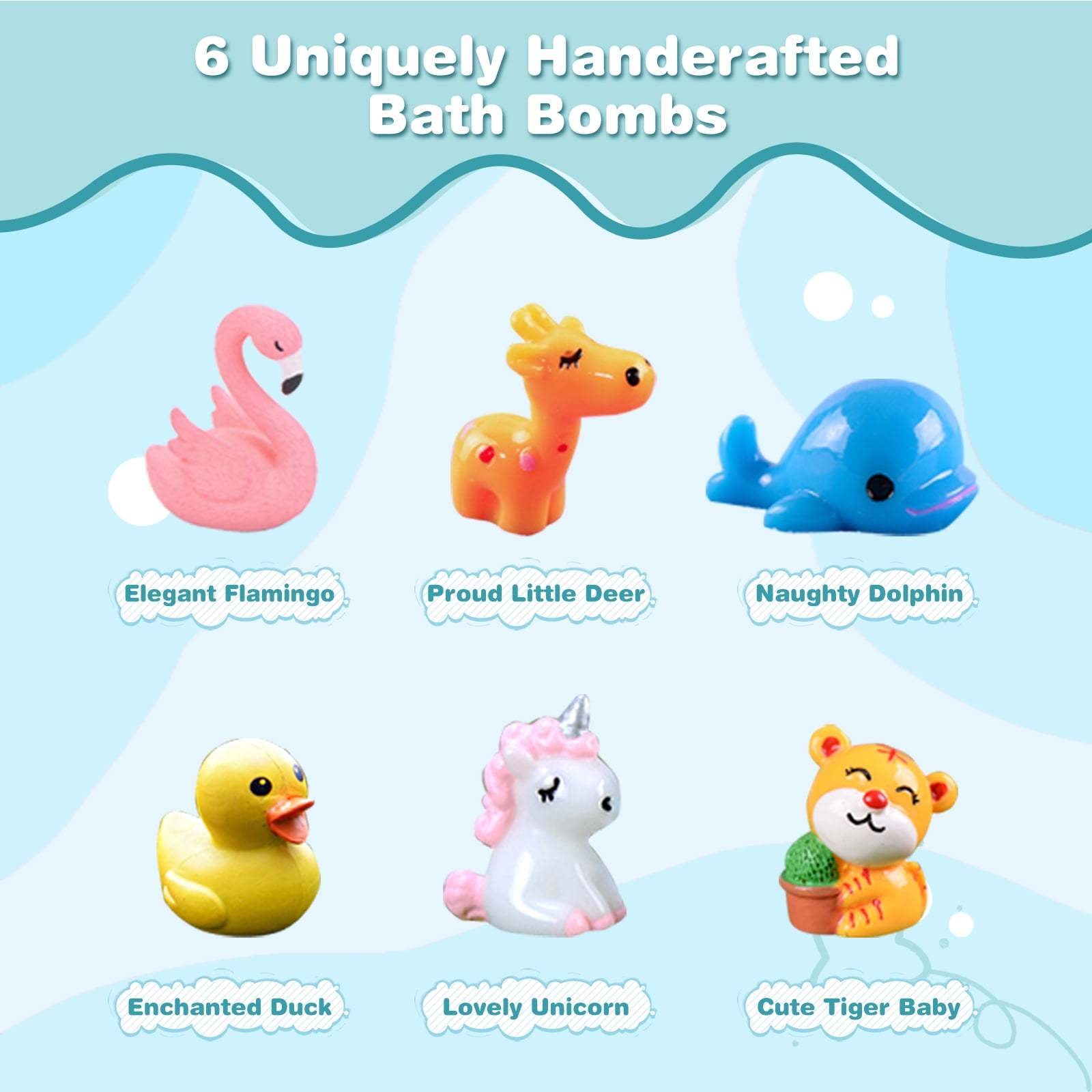 6 Pcs Handmade Safe Bath Bombs with Surprise Toys Inside