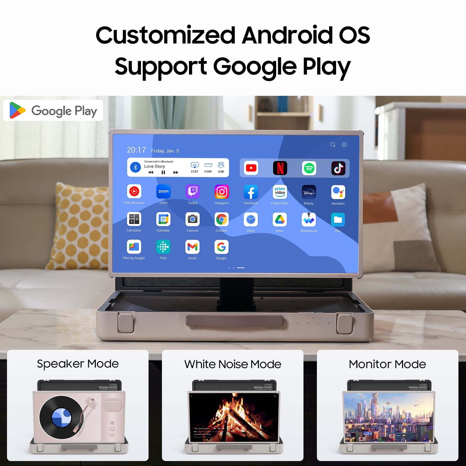 PackGo 27" Smart Portable Touchscreen TV, 1080P Full HD with Built-in 6H Battery, Versatile 90° Rotation Screen & Briefcase Style Design, White