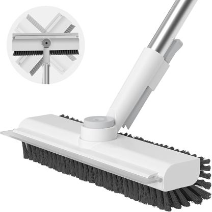 Floor Scrub Brush with Long Handle, 3 in 1 Scrape and Heavy-Duty Stiff Bristle Scrubber Brush
