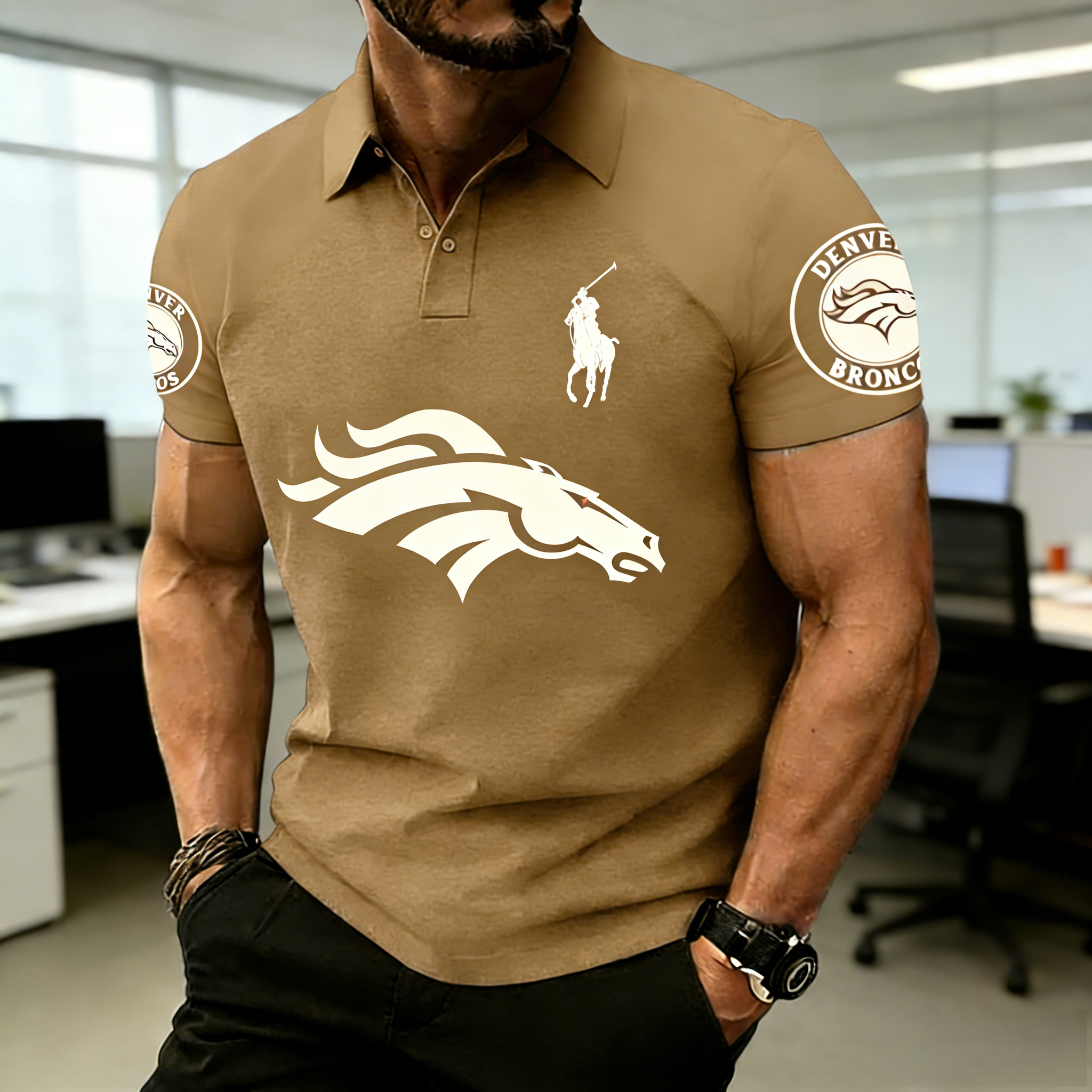 RL Style NFL Denver Broncos Raglan Sleeve Polo Shirt