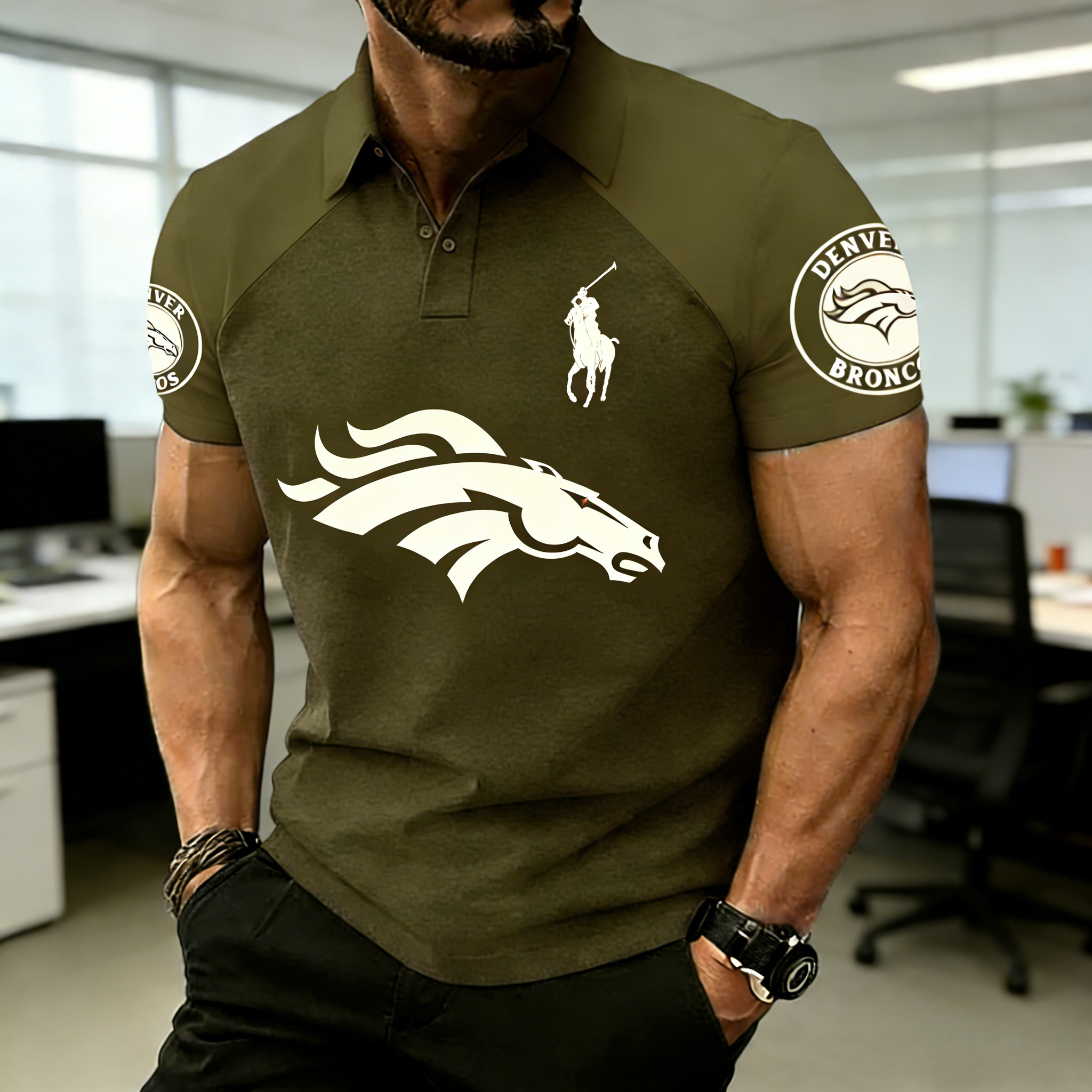 RL Style NFL Denver Broncos Raglan Sleeve Polo Shirt