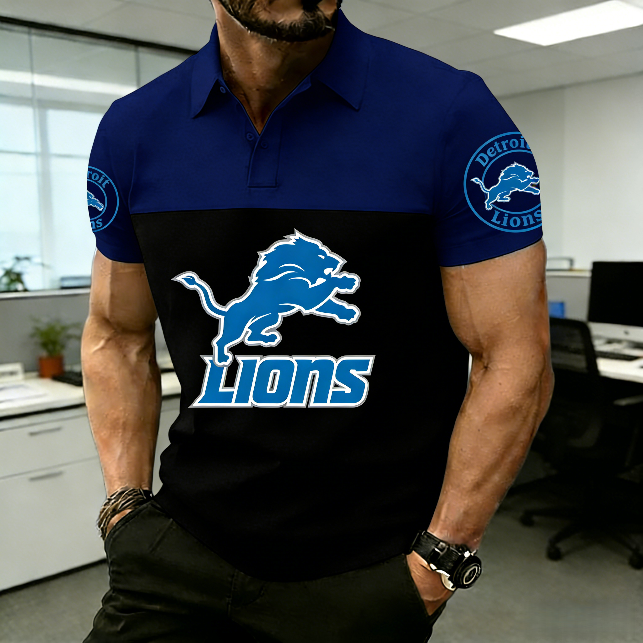 NFL Detroit Lions Premium Polo Shirt – Raglan Sleeve Team Fan Apparel