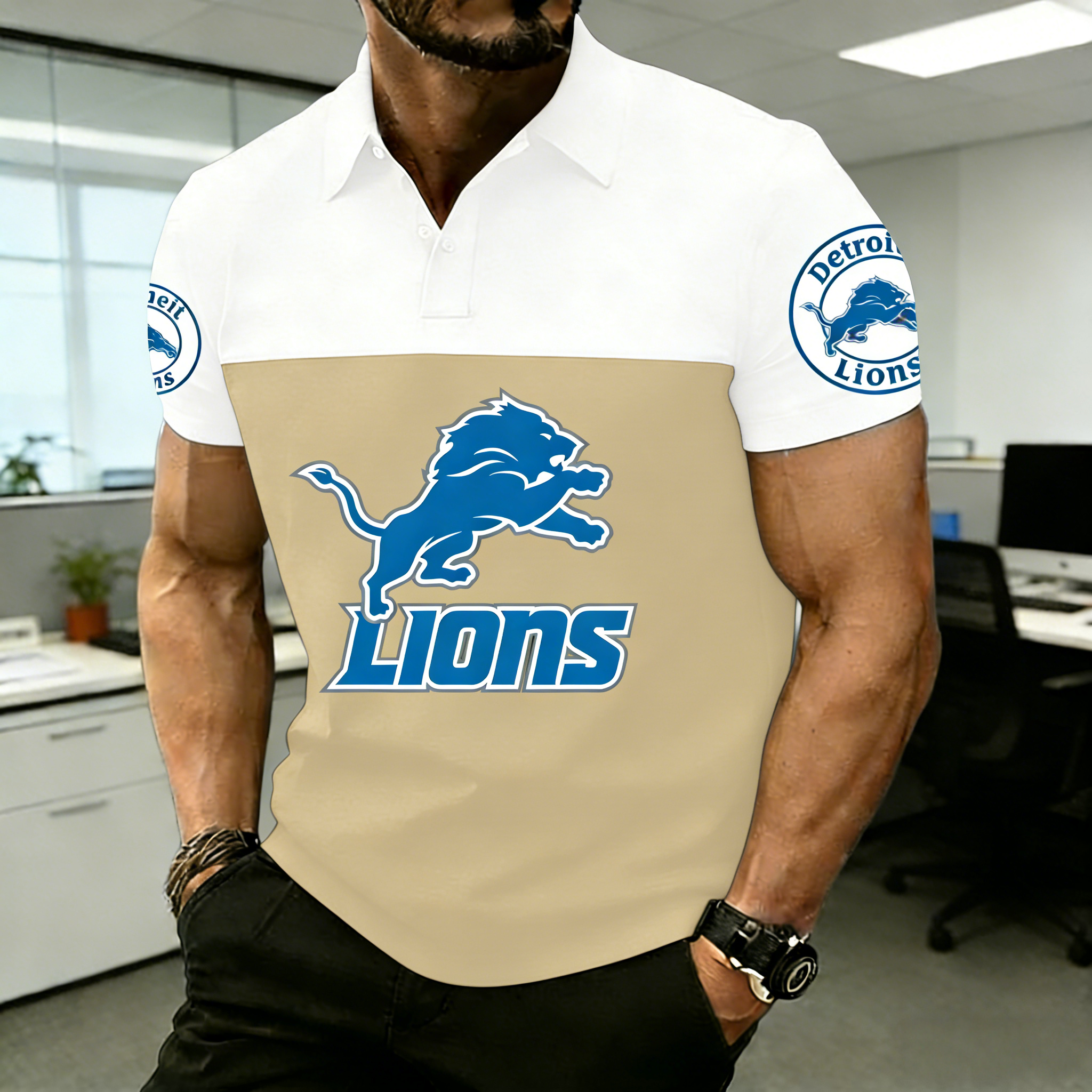 NFL Detroit Lions Premium Polo Shirt – Raglan Sleeve Team Fan Apparel