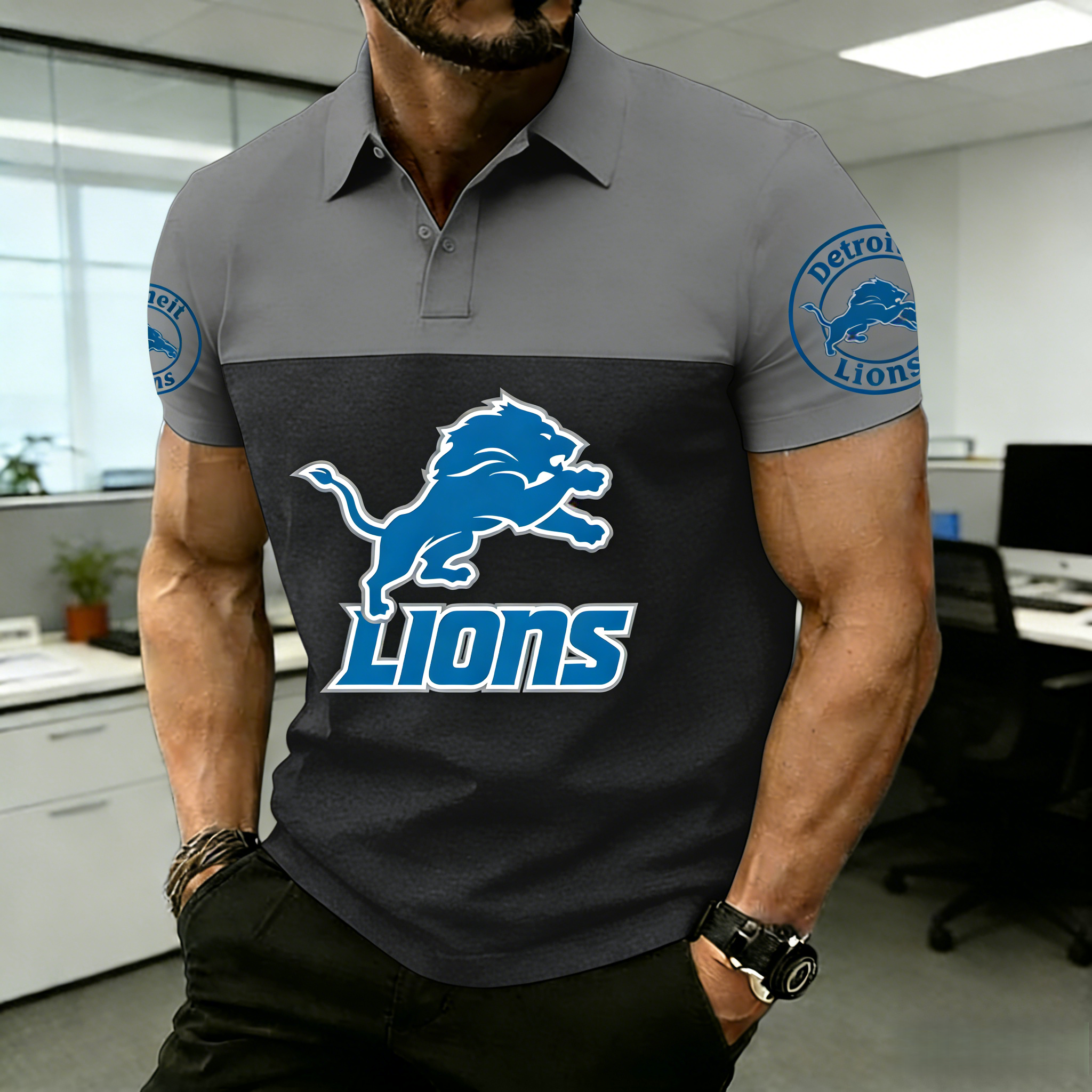 NFL Detroit Lions Premium Polo Shirt – Raglan Sleeve Team Fan Apparel