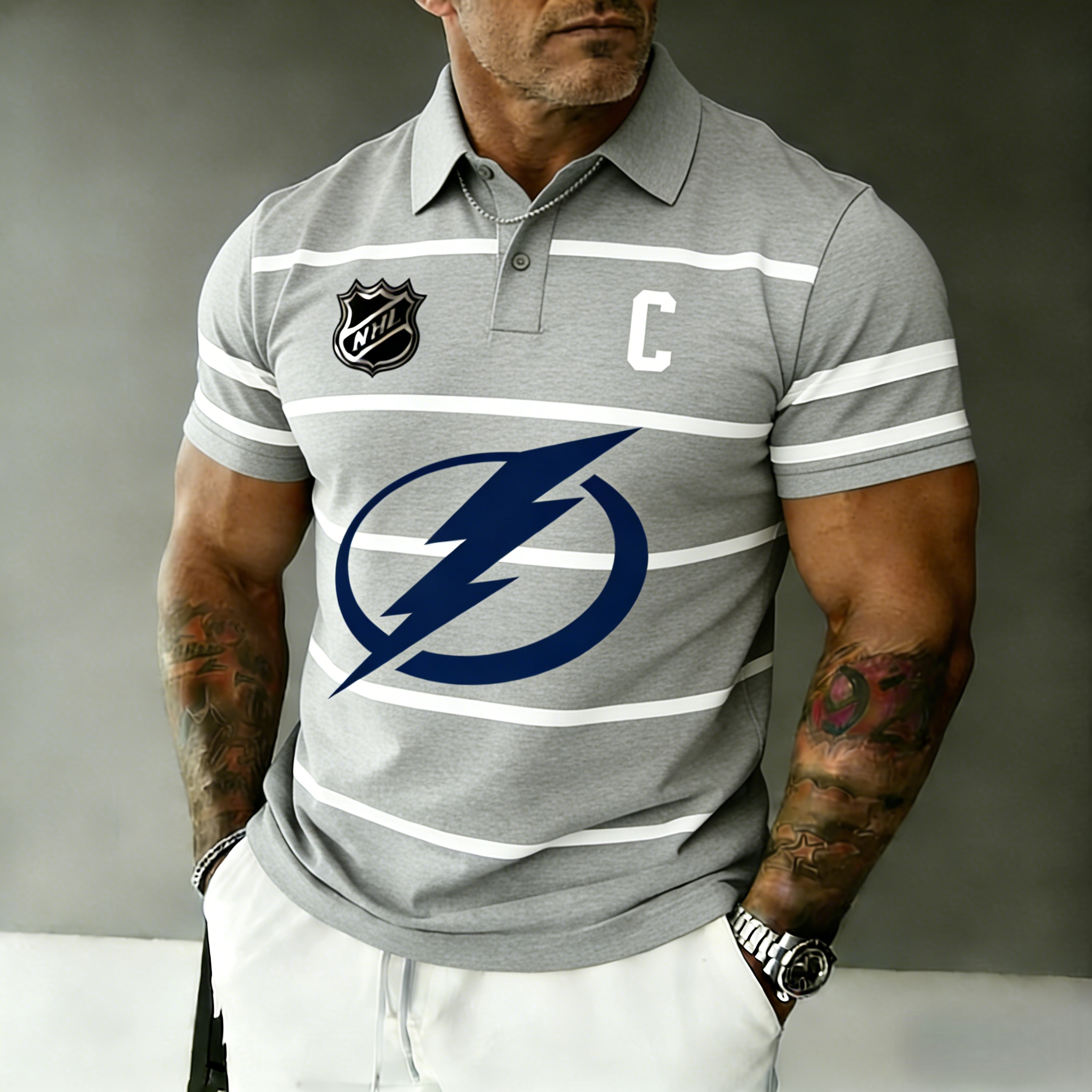 Tampa Bay Lightning captain's striped polo shirt