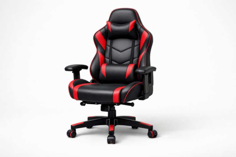 Chaise de jeu réglable en cuir PU noir et rouge avec accoudoirs